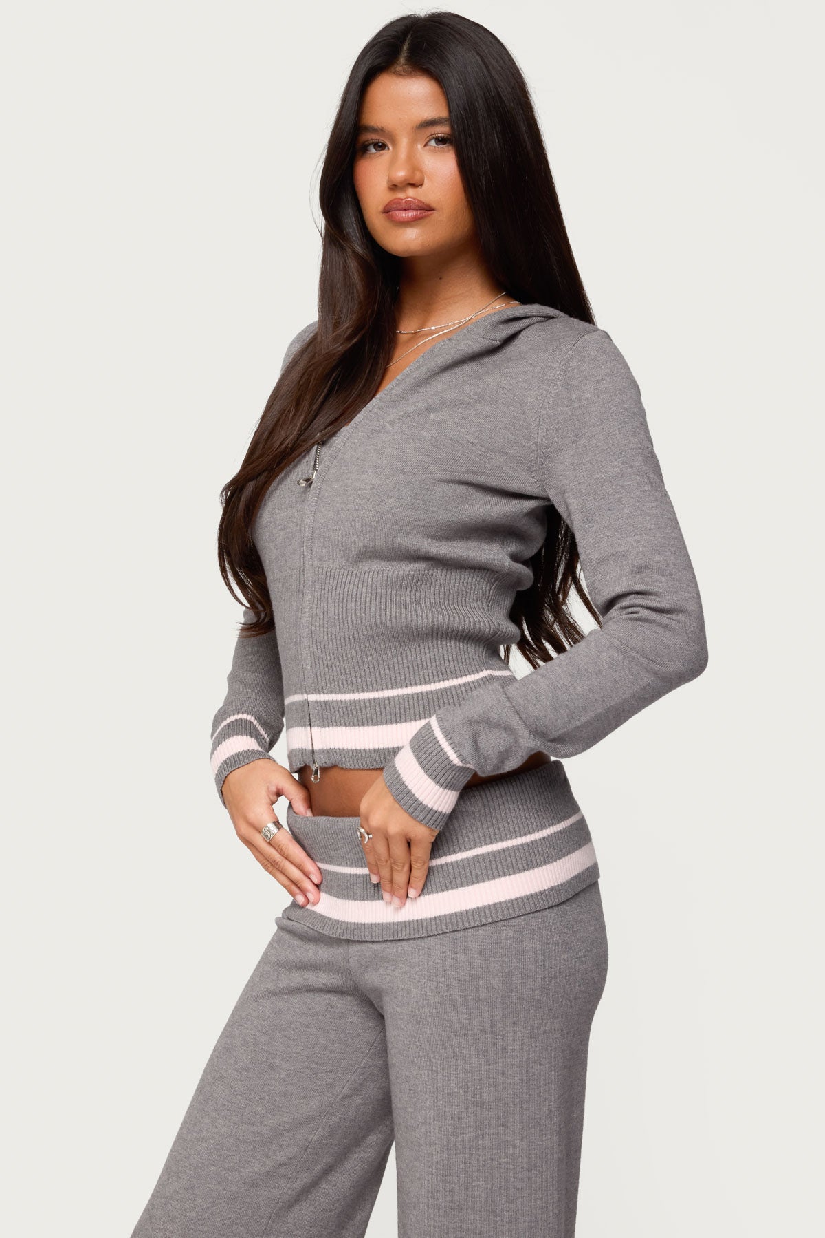 Kaliya Stripey Knit Zip Up Hoodie-Milans Time