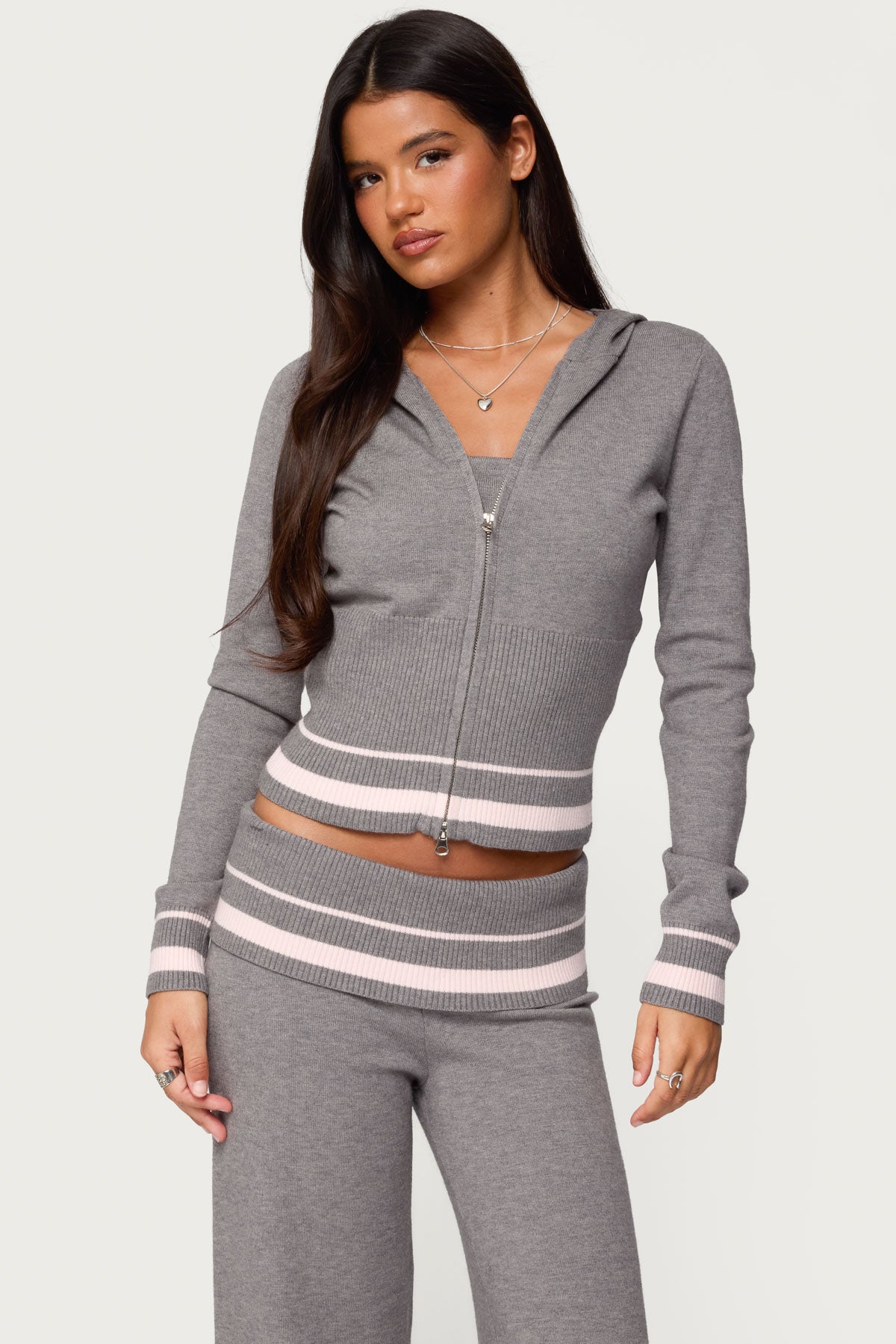 Kaliya Stripey Knit Zip Up Hoodie-Milans Time
