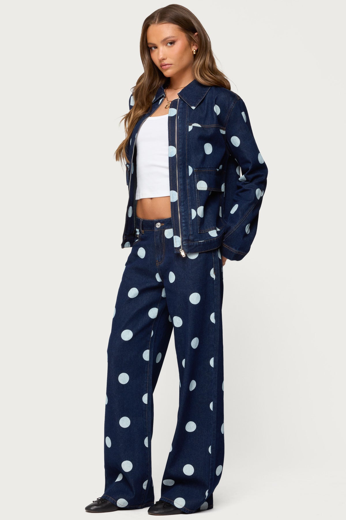 Leyah Polka Dot Low Rise Baggy Jeans-Milans Time