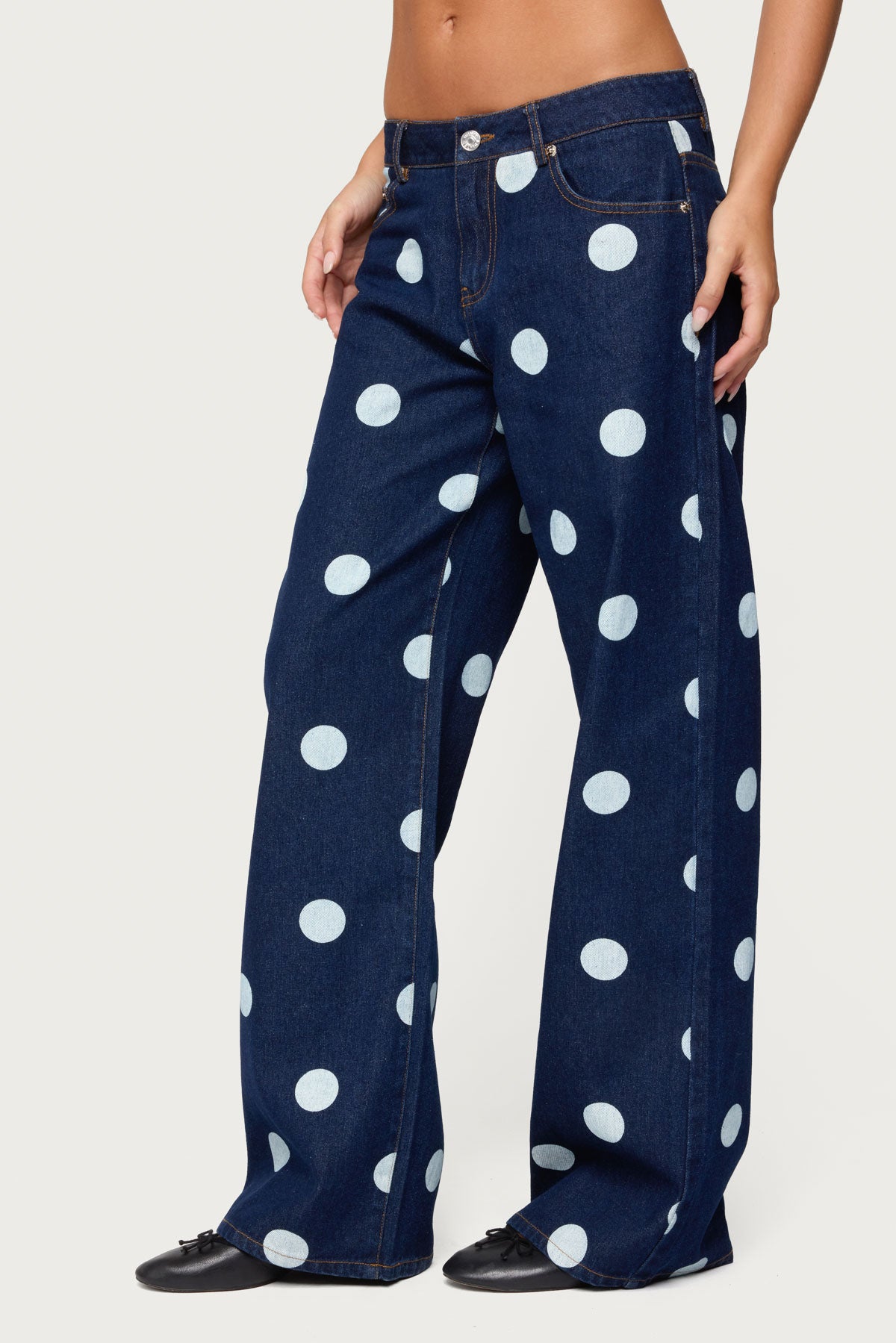 Leyah Polka Dot Low Rise Baggy Jeans-Milans Time