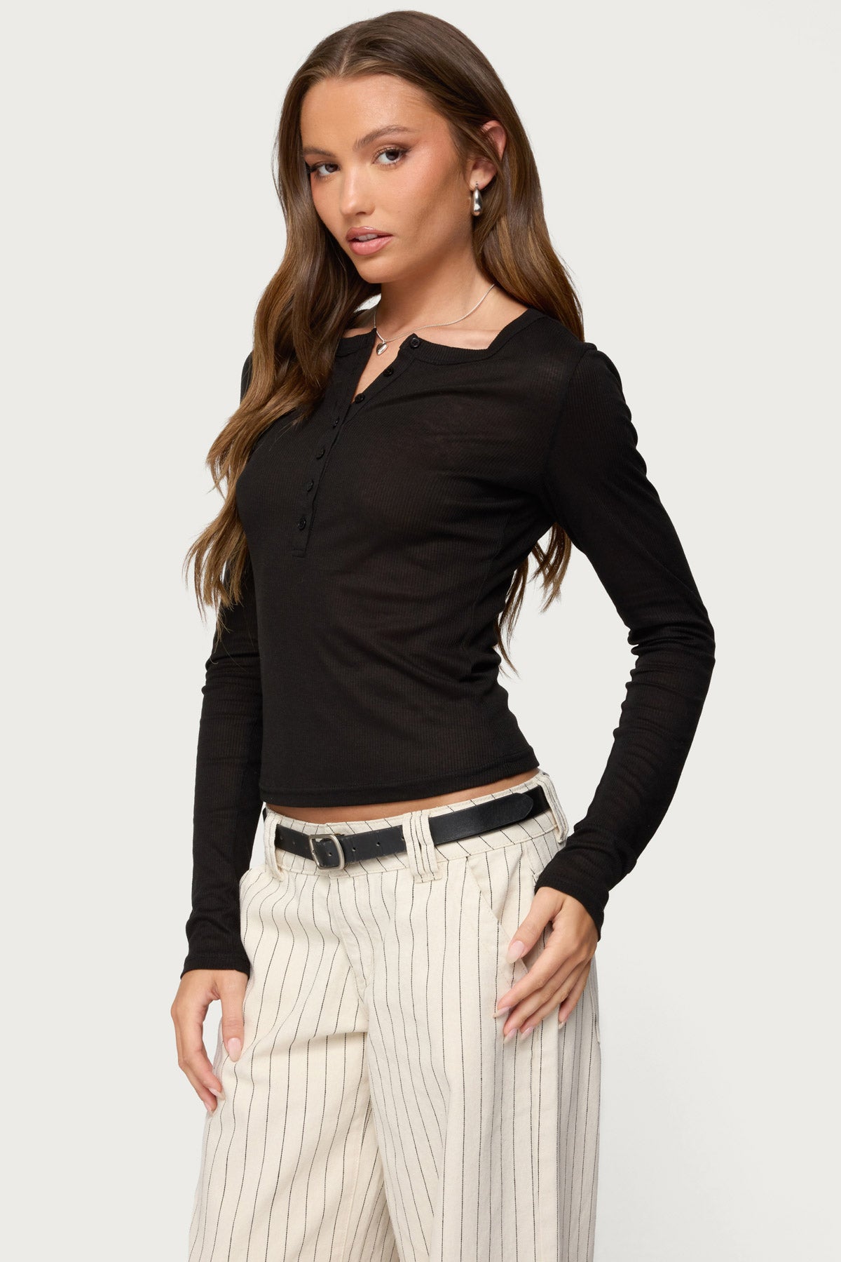 Nettie Ribbed Henley Top-Milans Time