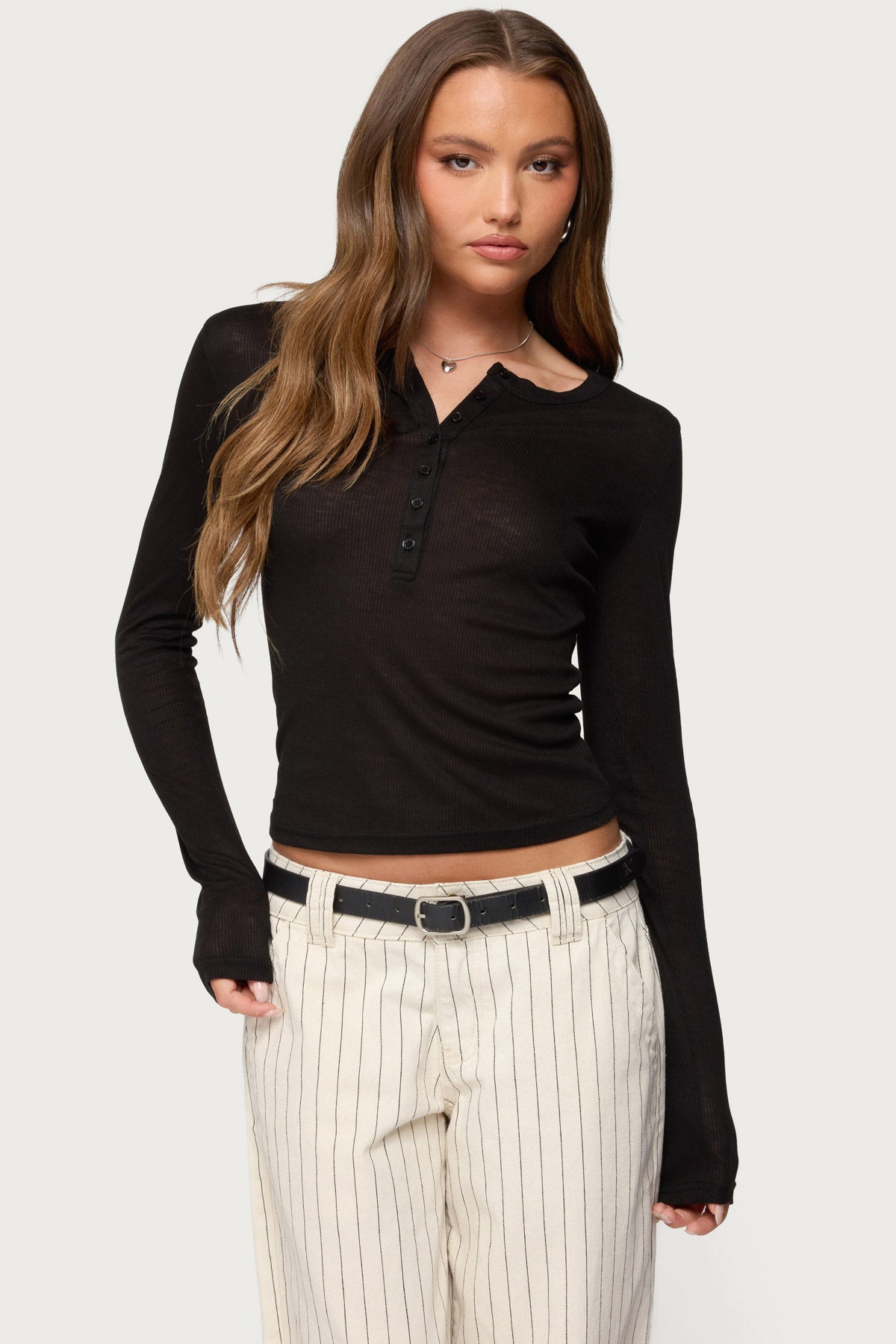 Nettie Ribbed Henley Top-Milans Time