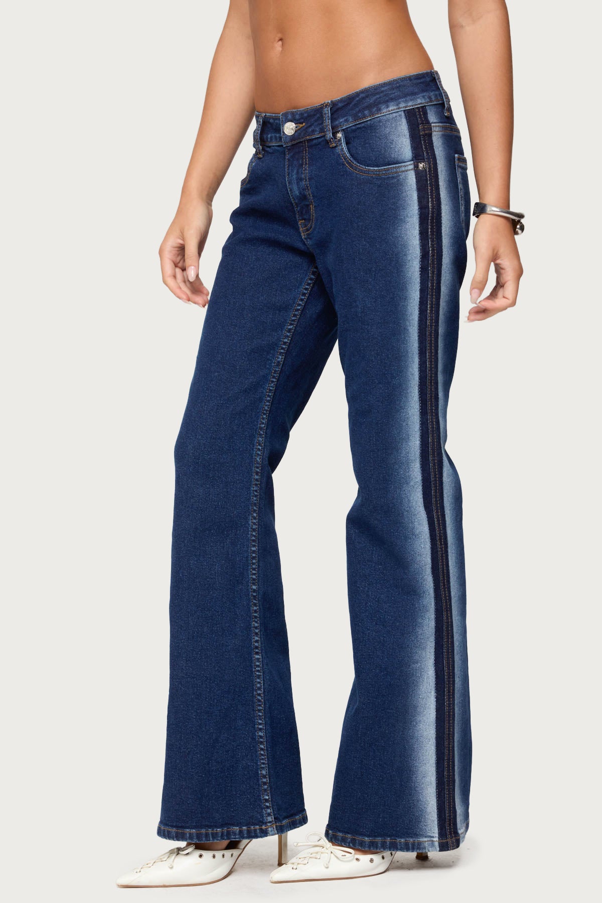 Airbrushed Low Rise Flared Jeans-Milans Time