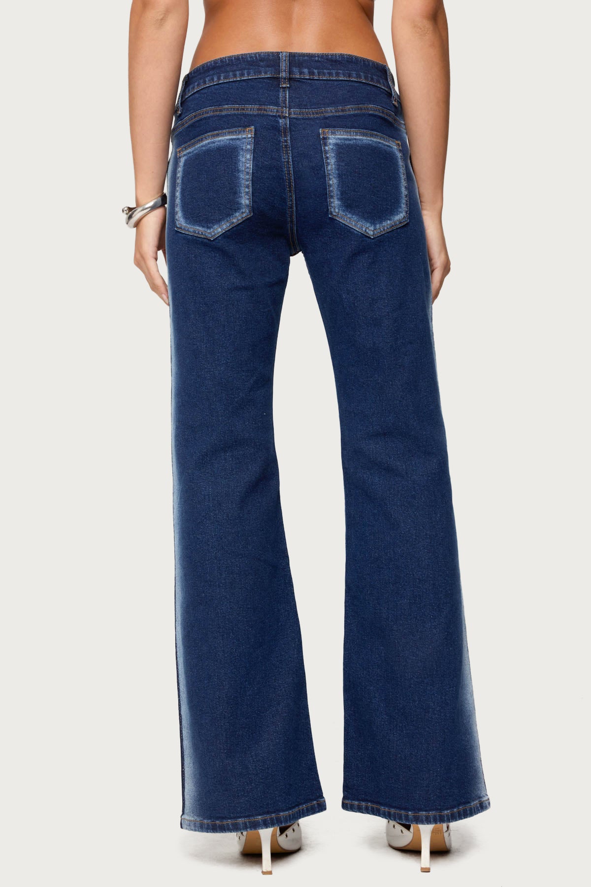 Airbrushed Low Rise Flared Jeans-Milans Time