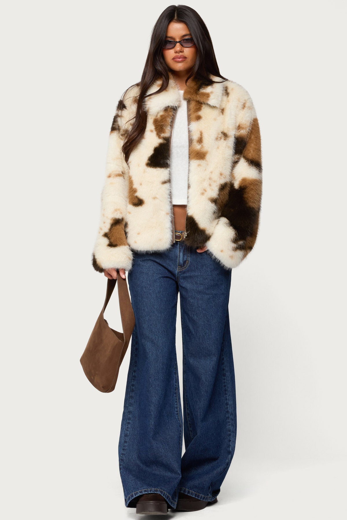 Rayan Cow Print Faux Fur Jacket-Milans Time