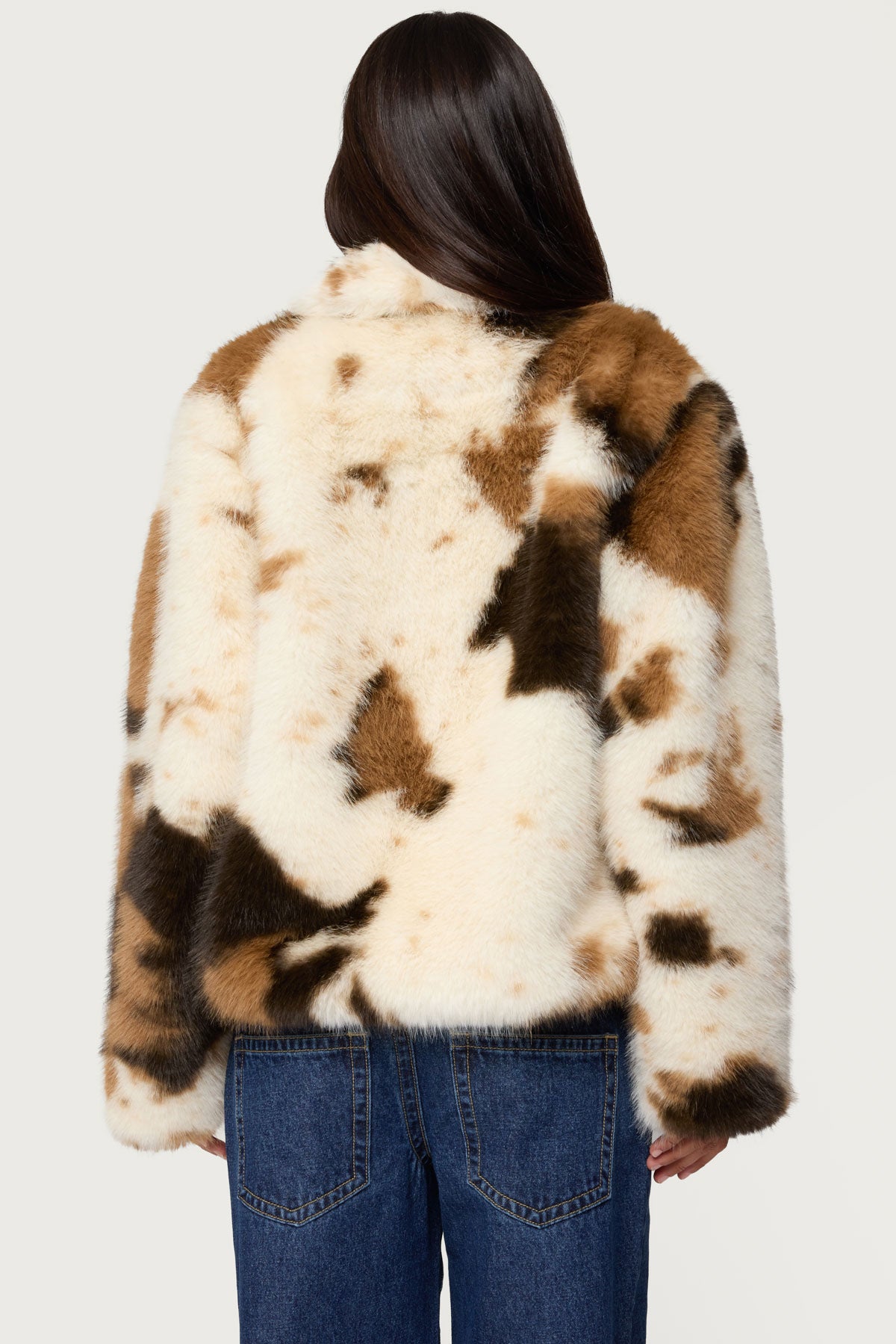 Rayan Cow Print Faux Fur Jacket-Milans Time