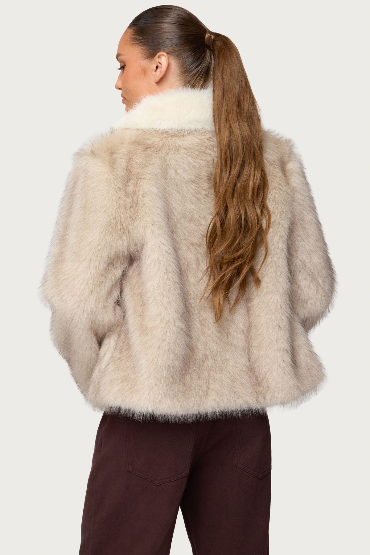 Contrast Collar Faux Fur Jacket-Milans Time