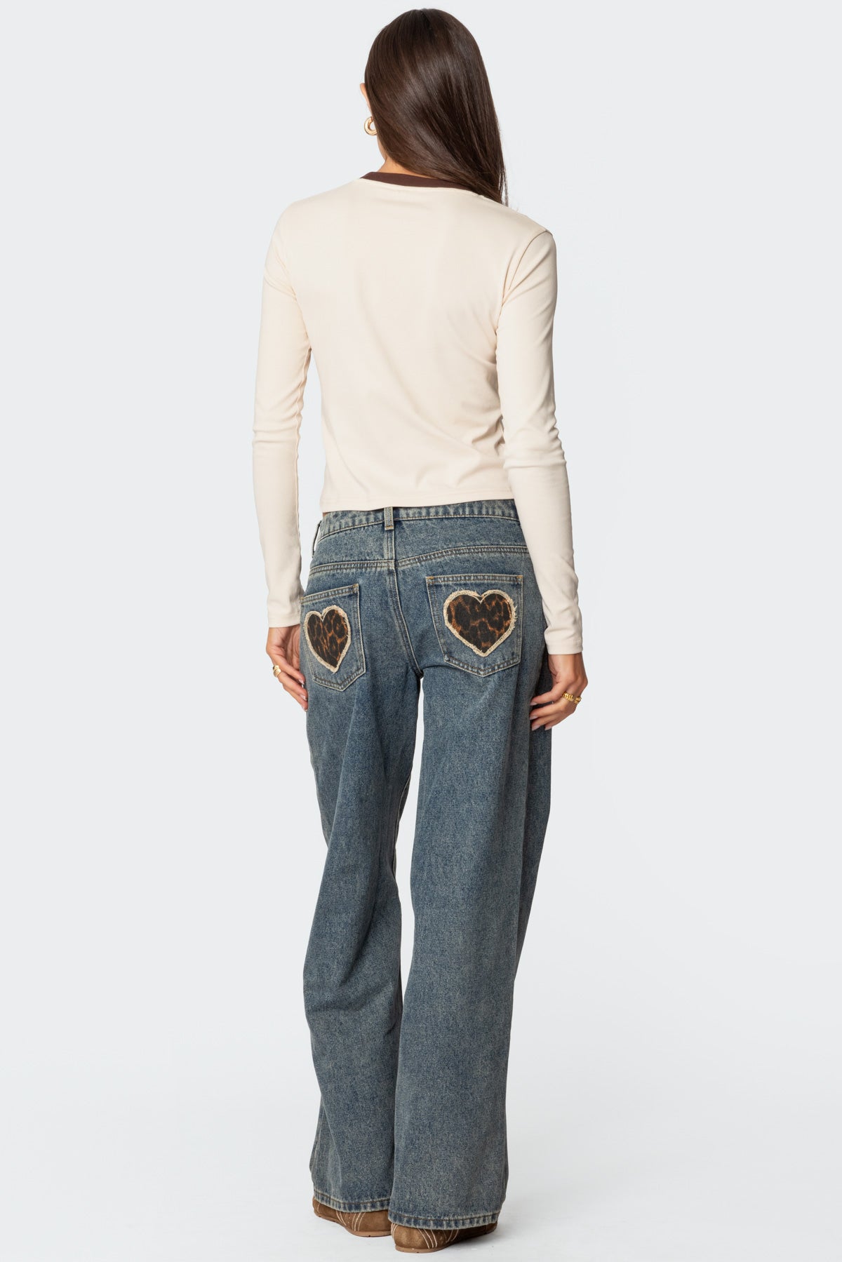 Leopard Heart Low Rise Baggy Jeans-Milans Time