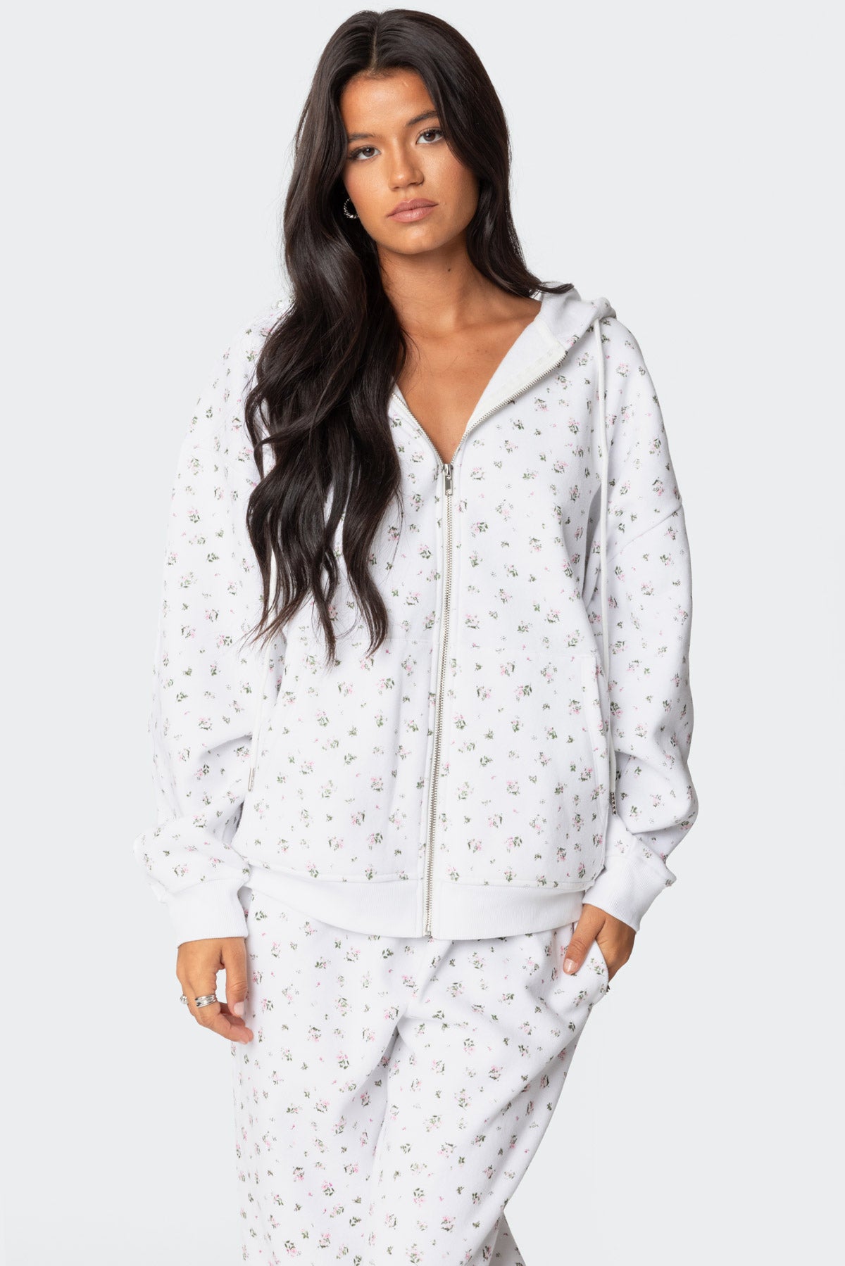 Bouquet Oversized Zip Up Hoodie-Milans Time