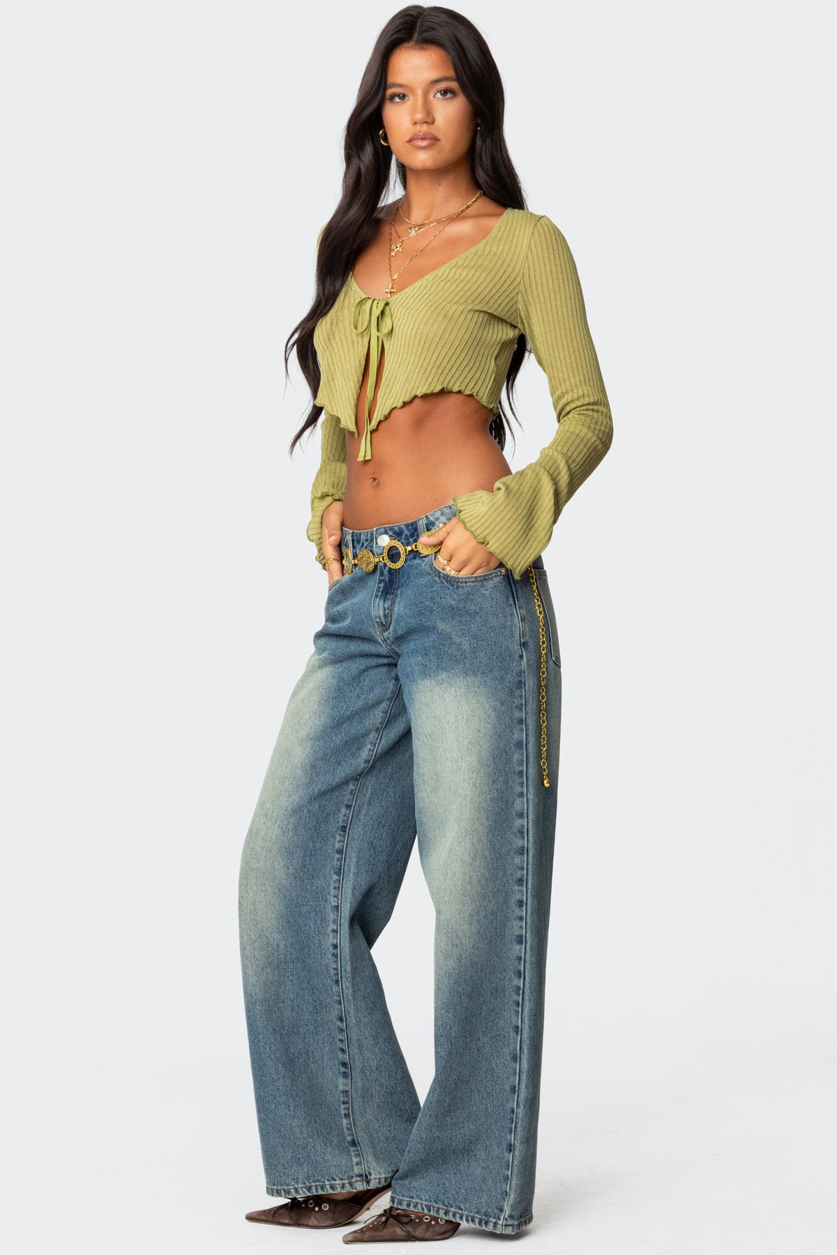 Bekkah Ribbed Knit Tie Front Top-Milans Time