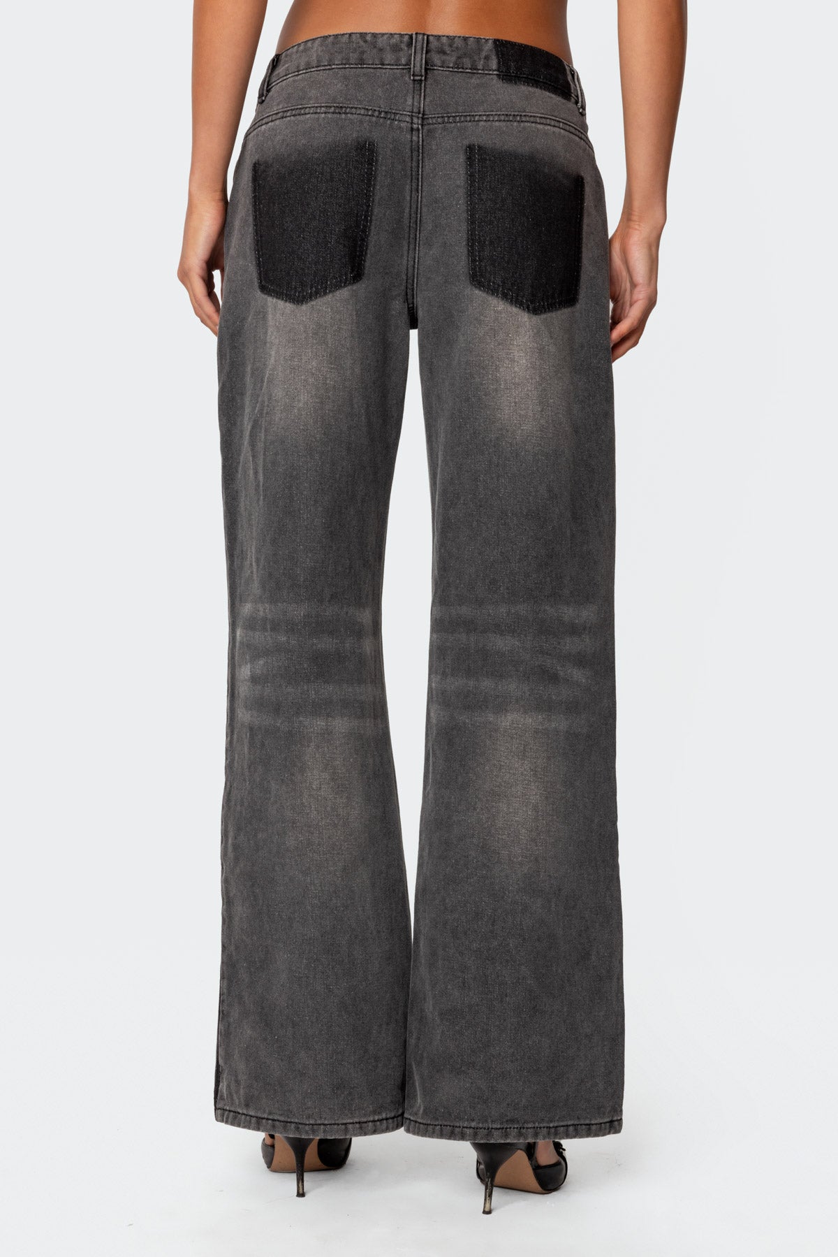 Contrast Pocket Washed Low Rise Baggy Jeans-Milans Time