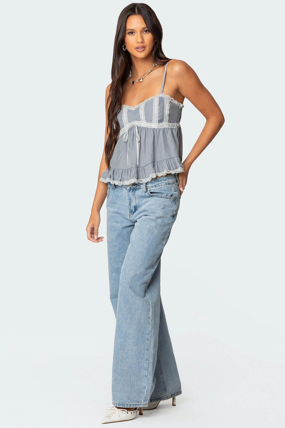 Lace Trim Babydoll Tank Top-Milans Time