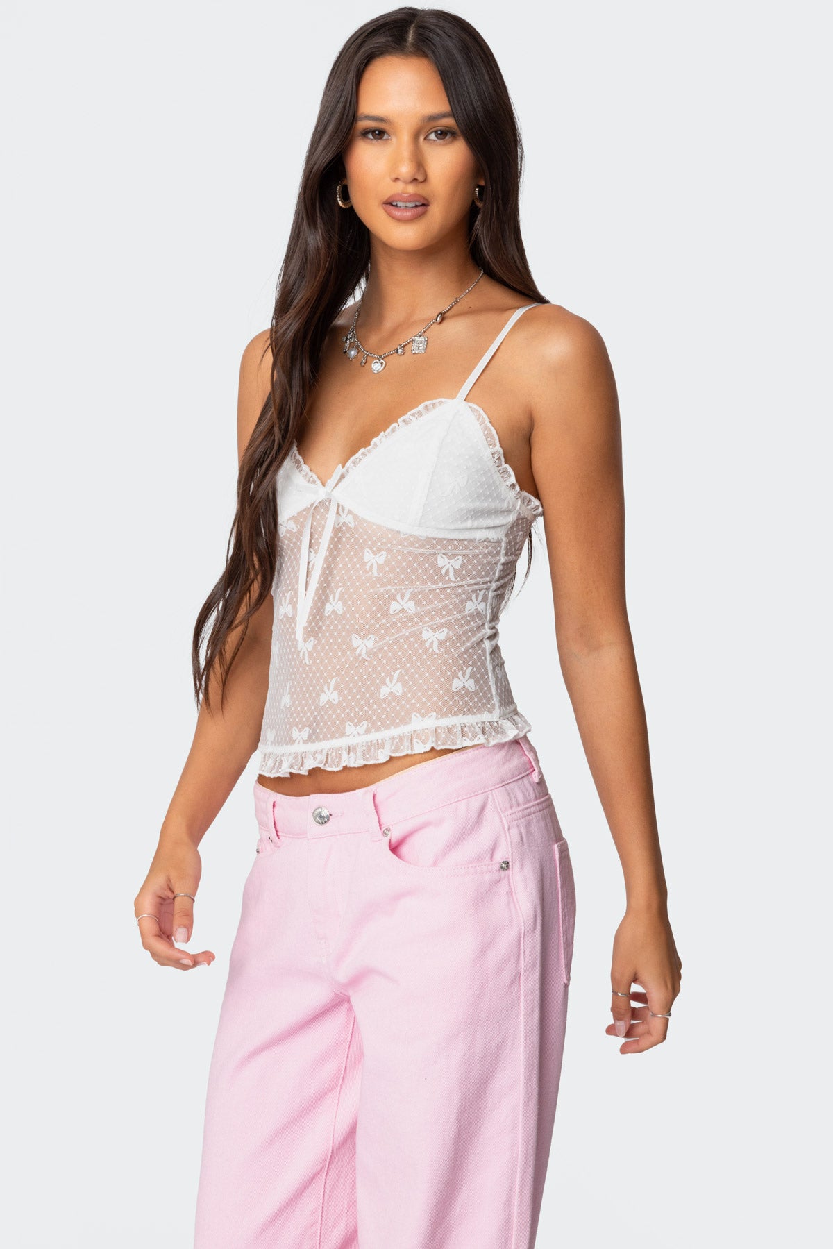 Polka Dot & Bow Sheer Tank Top-Milans Time