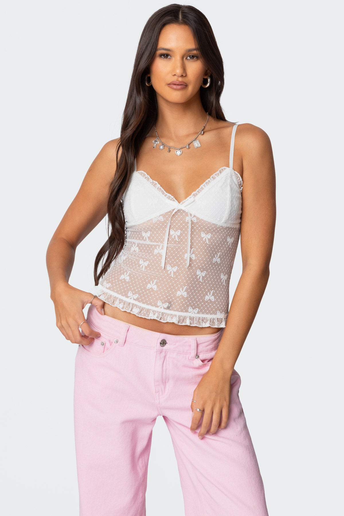 Polka Dot & Bow Sheer Tank Top-Milans Time