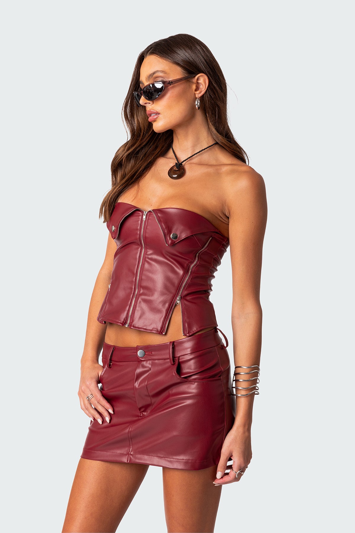 Sam Faux Leather Zip Corset-Milans Time