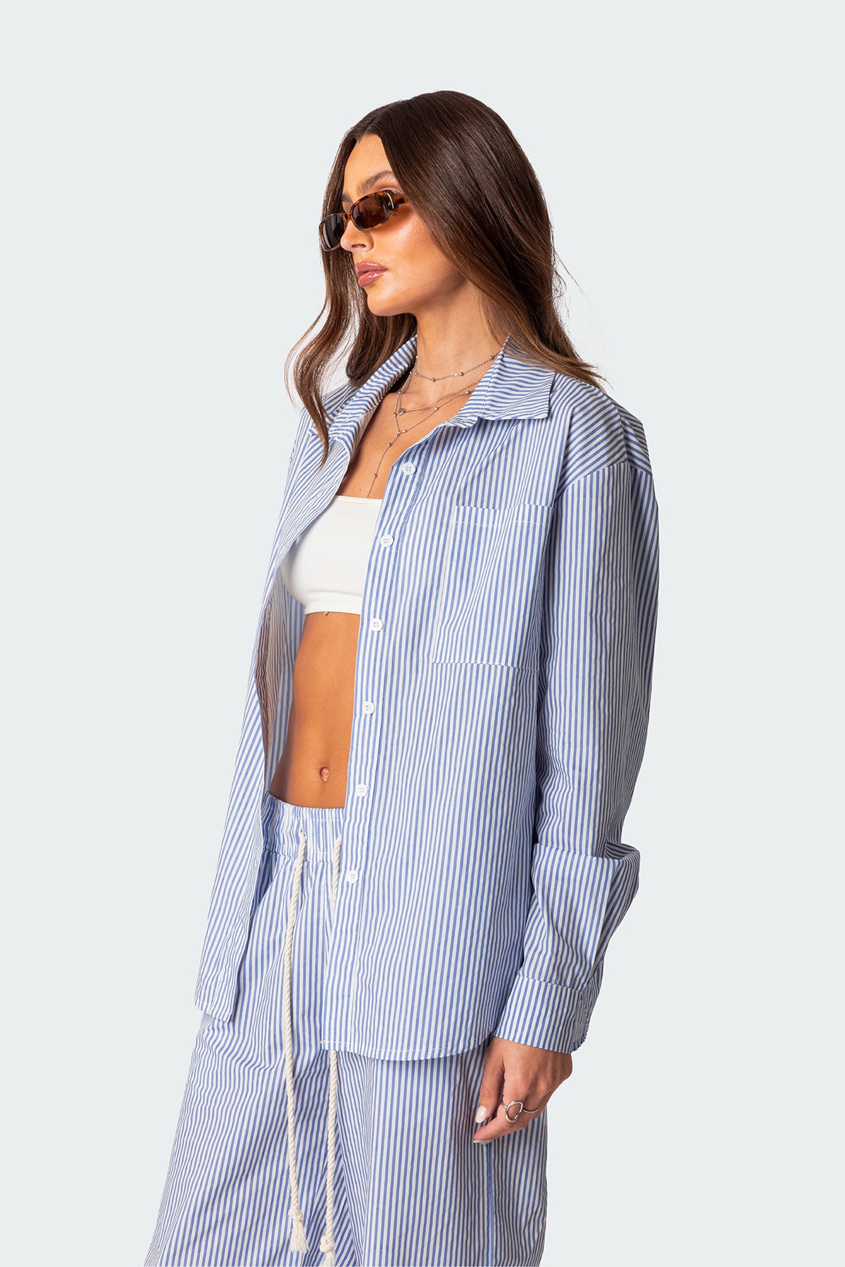 Oversized Pinstripe Button Up Shirt-Milans Time
