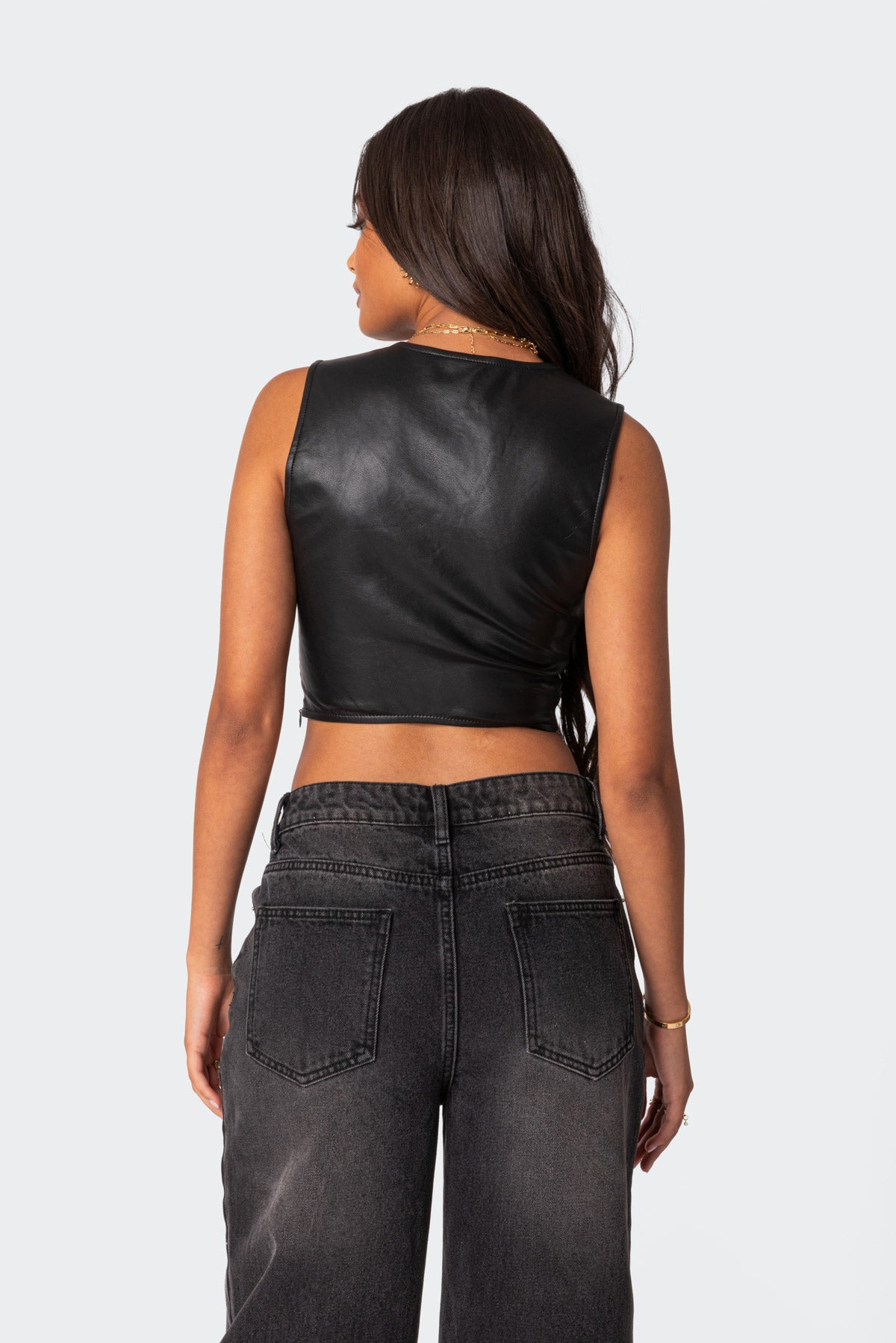 Crescent Faux Leather Crop Top-Milans Time