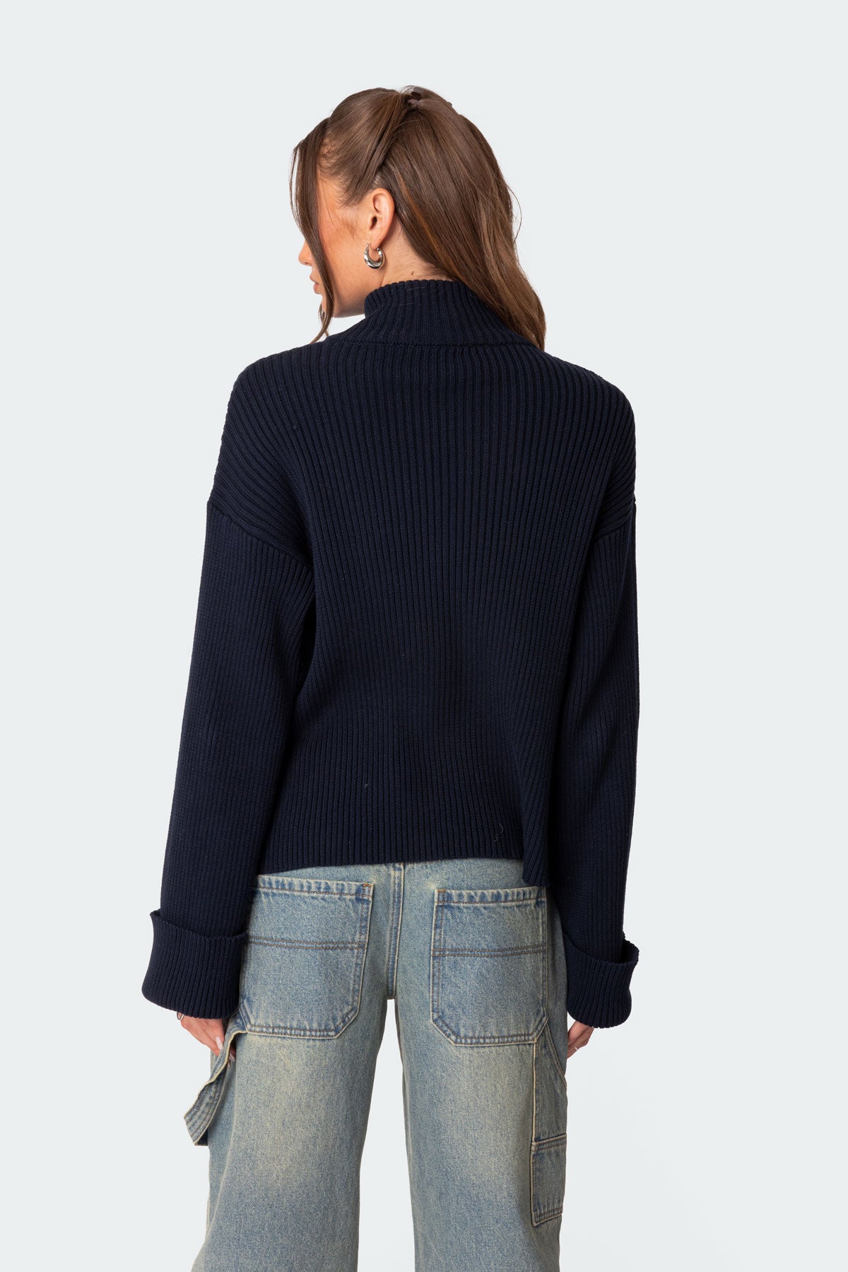 Oversized Zip Up Turtle Neck Cardigan-Milans Time