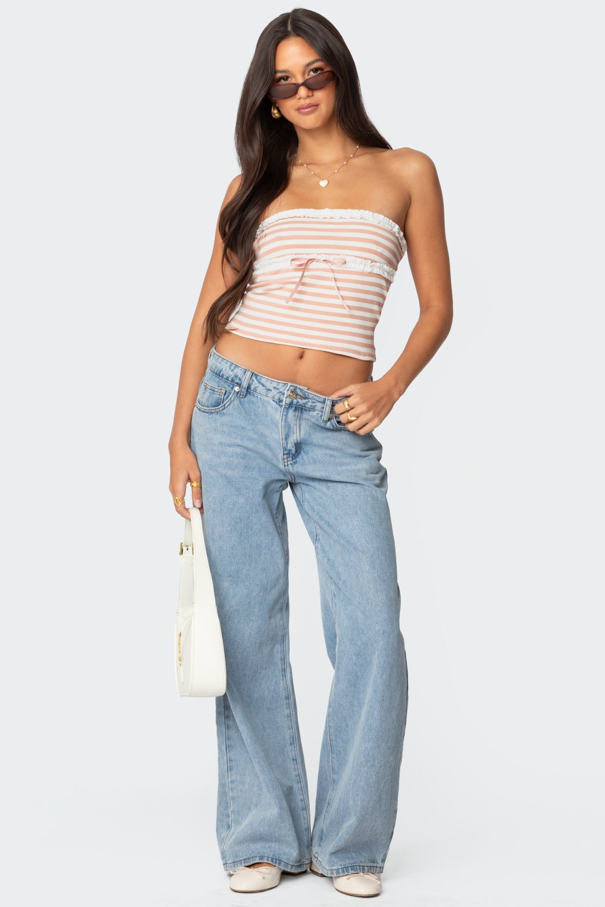 Striped Eyelet Trim Tube Top-Milans Time