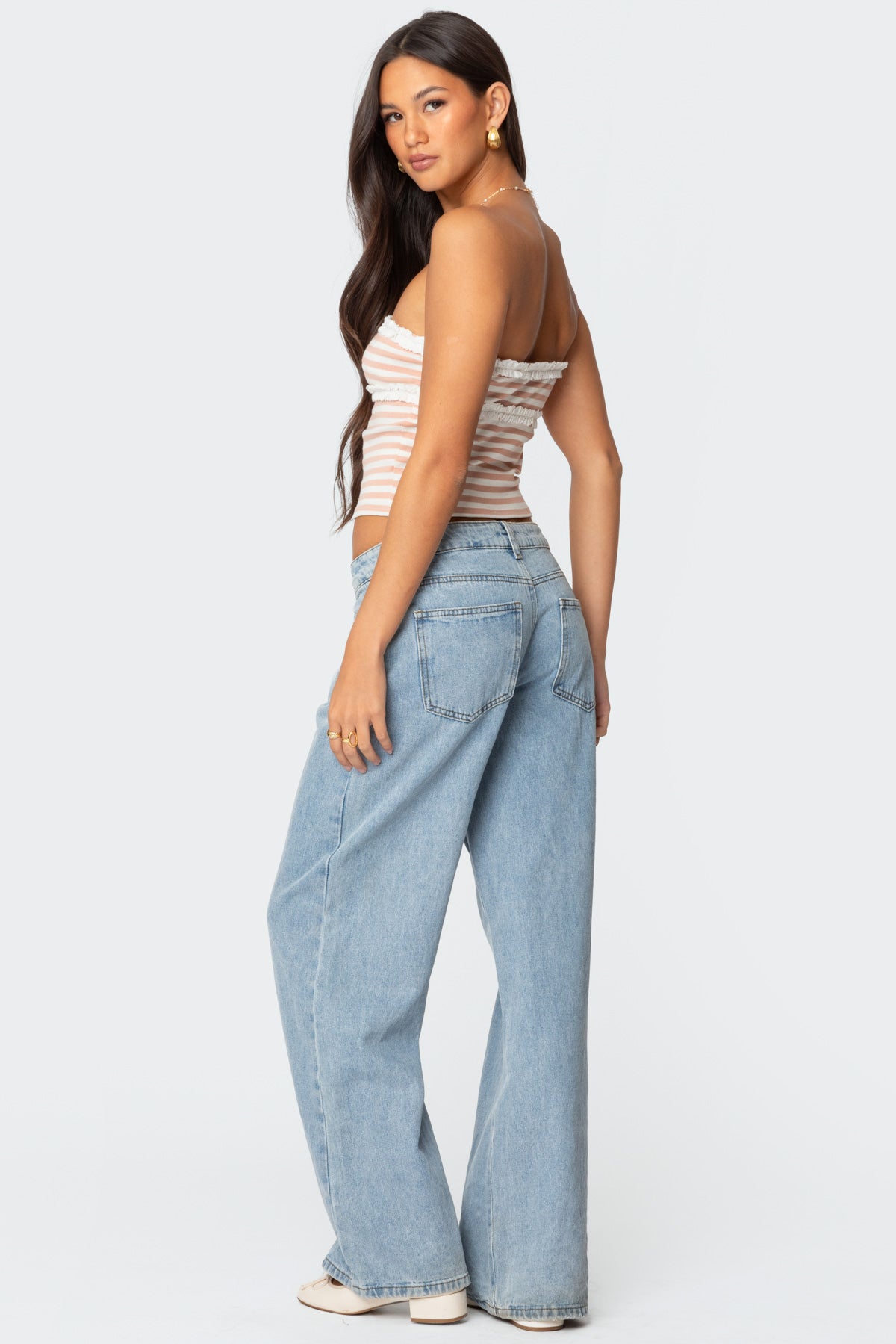 Striped Eyelet Trim Tube Top-Milans Time