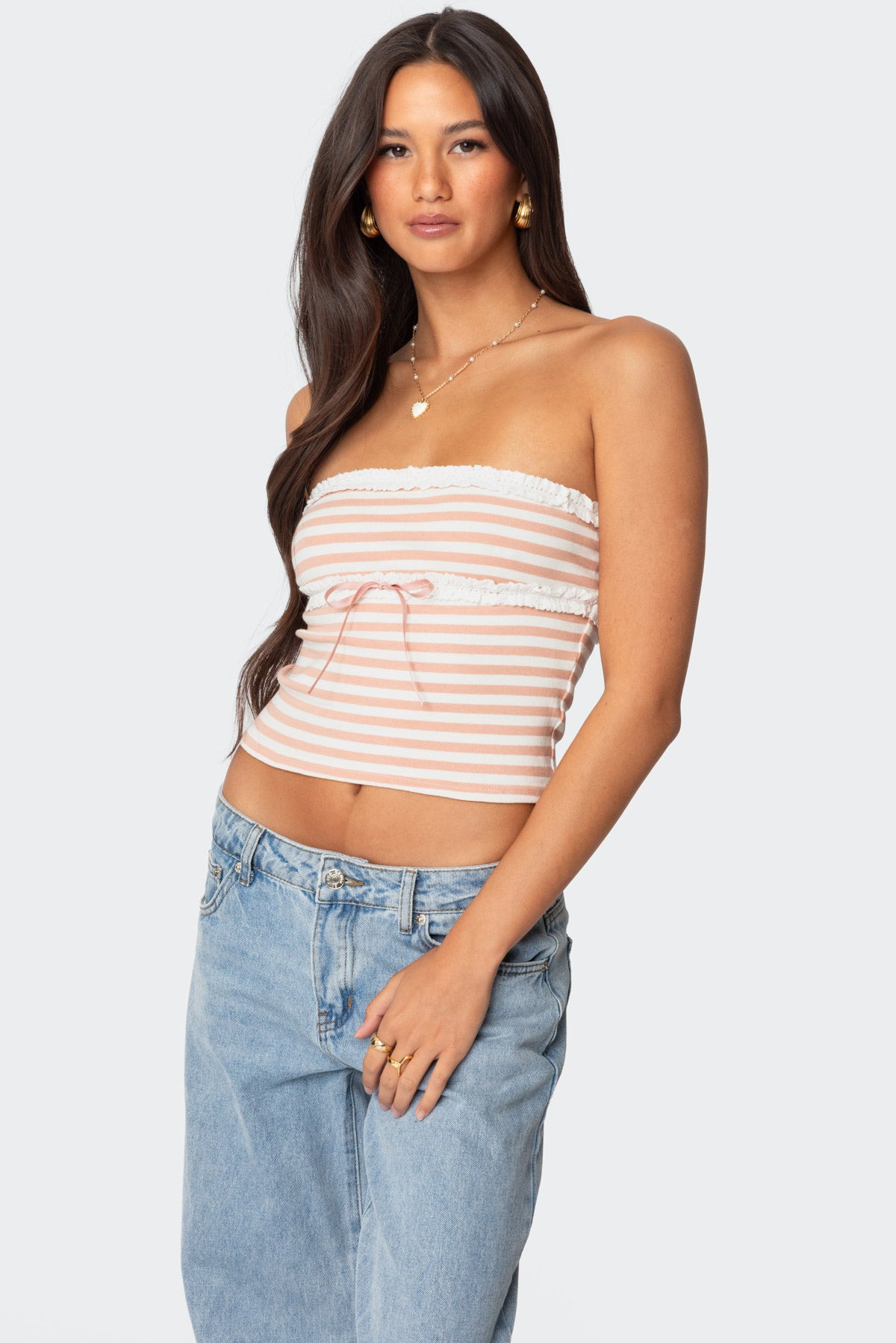 Striped Eyelet Trim Tube Top-Milans Time
