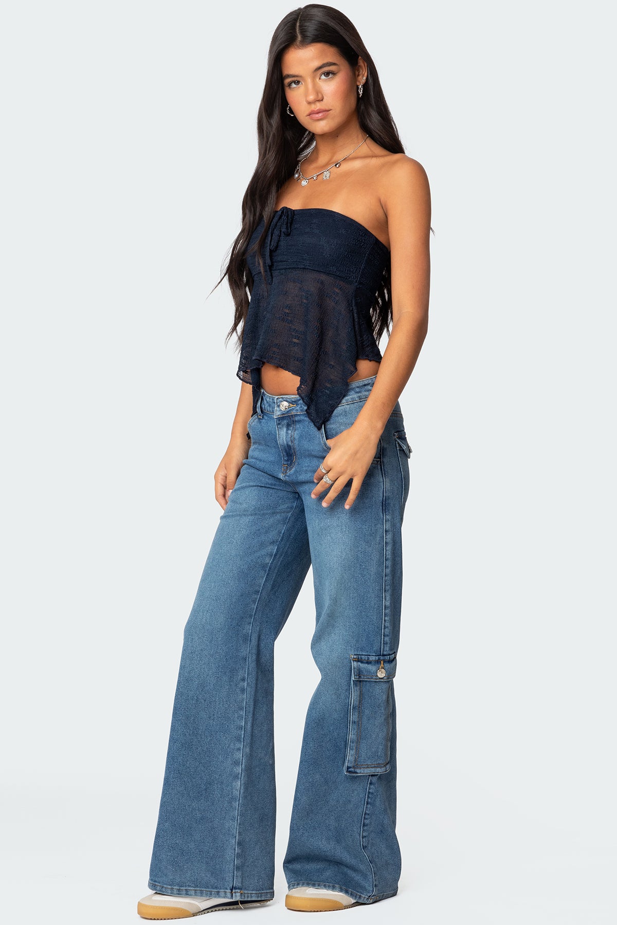 Embroidered Sheer Strapless Top-Milans Time