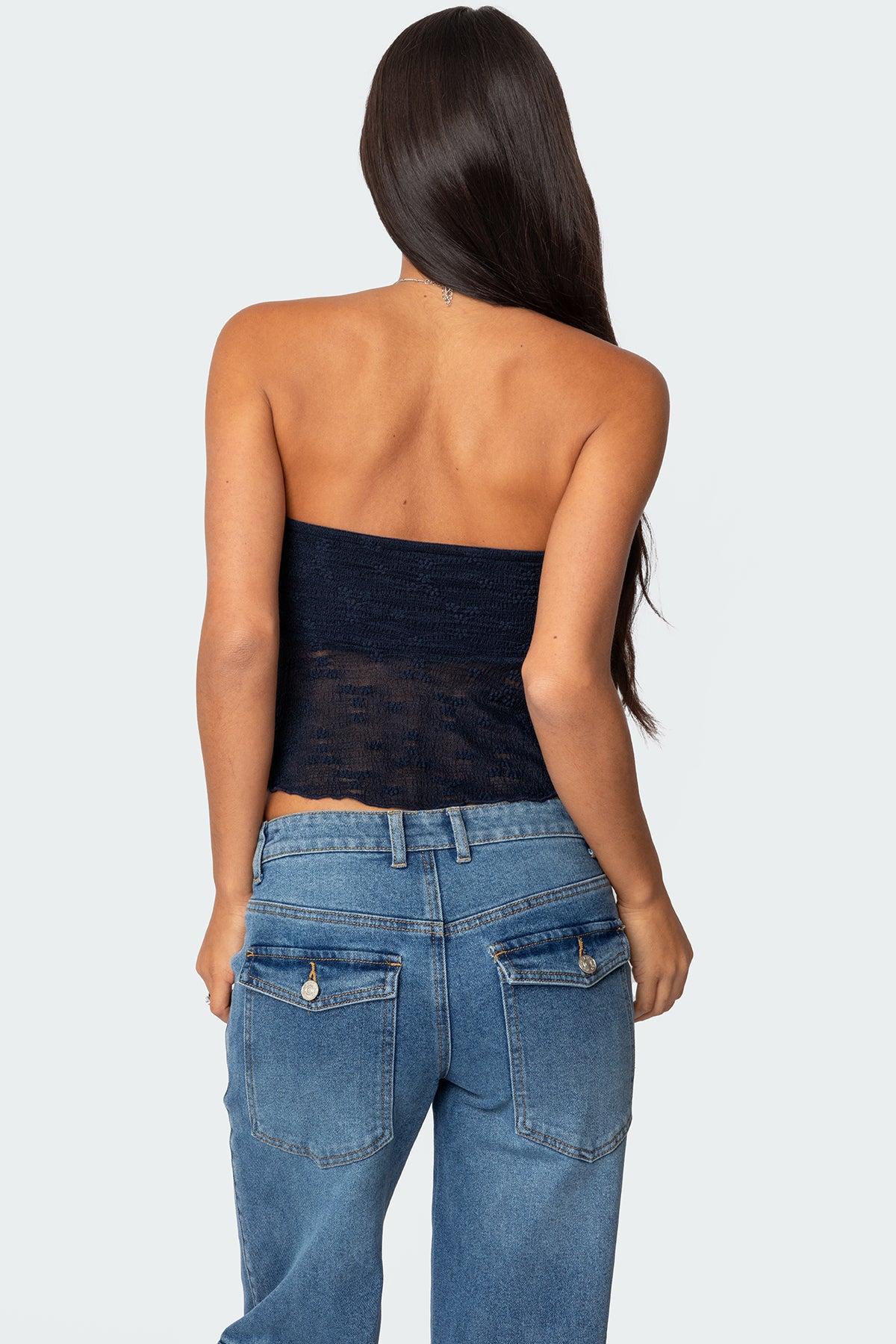 Embroidered Sheer Strapless Top-Milans Time