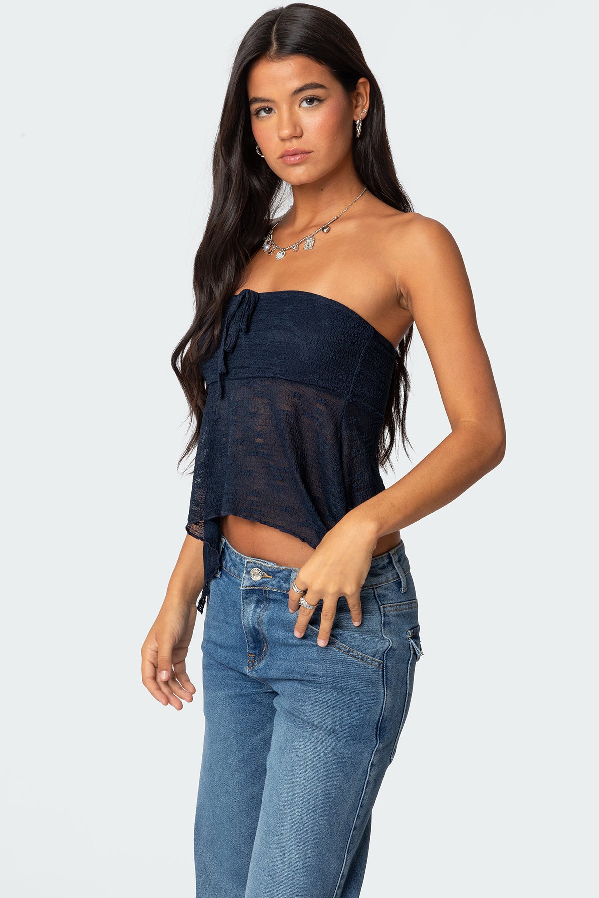 Embroidered Sheer Strapless Top-Milans Time