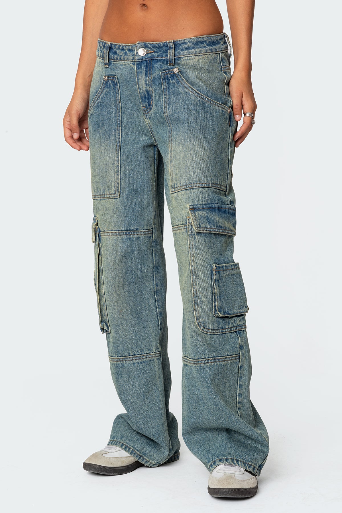 Westie Washed Low Rise Baggy Cargo Jeans-Milans Time