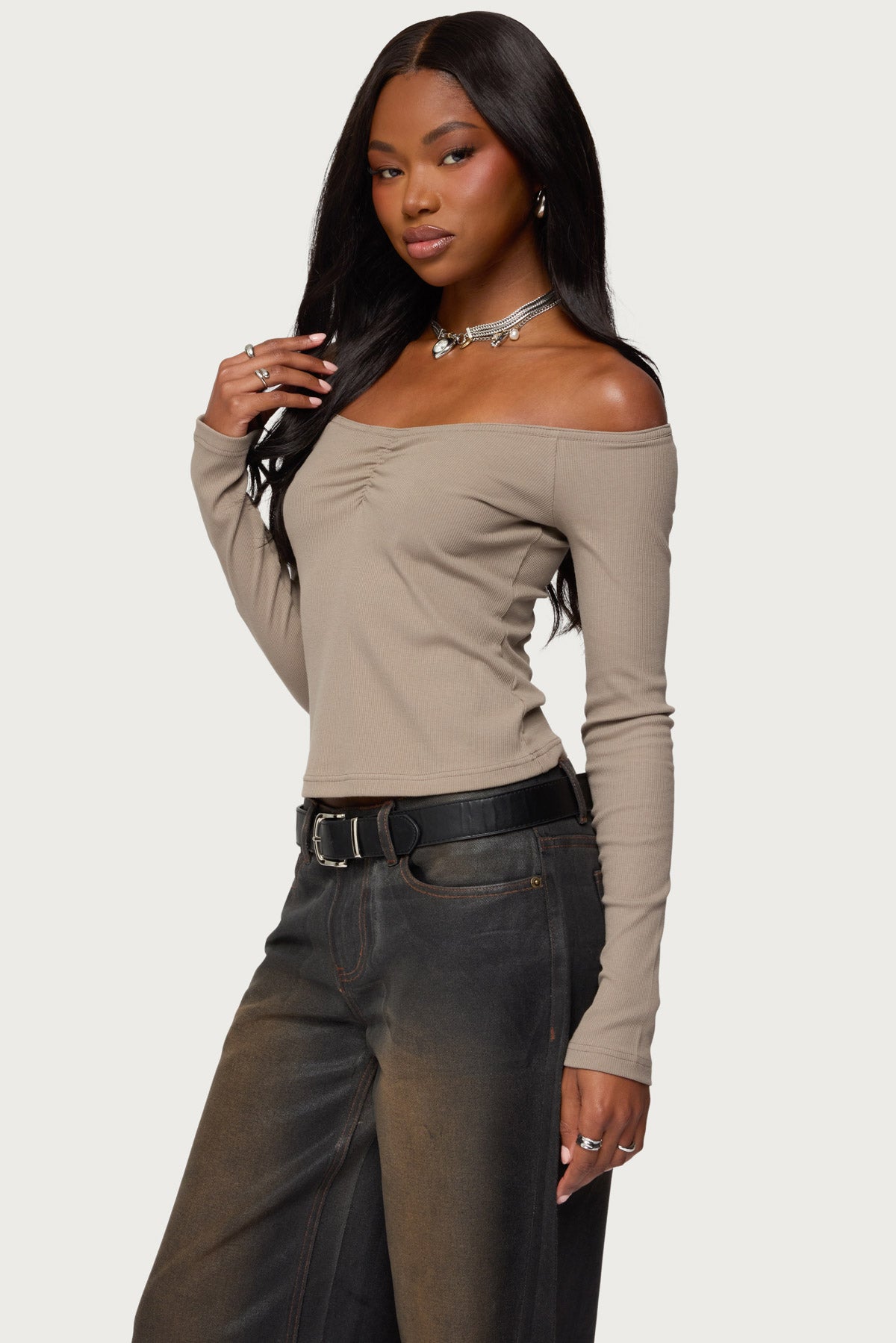 Cambria Ribbed Off Shoulder Top-Milans Time