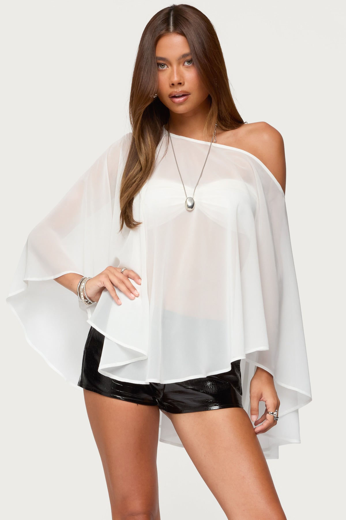 Sheer Chiffon Asymmetric Poncho-Milans Time