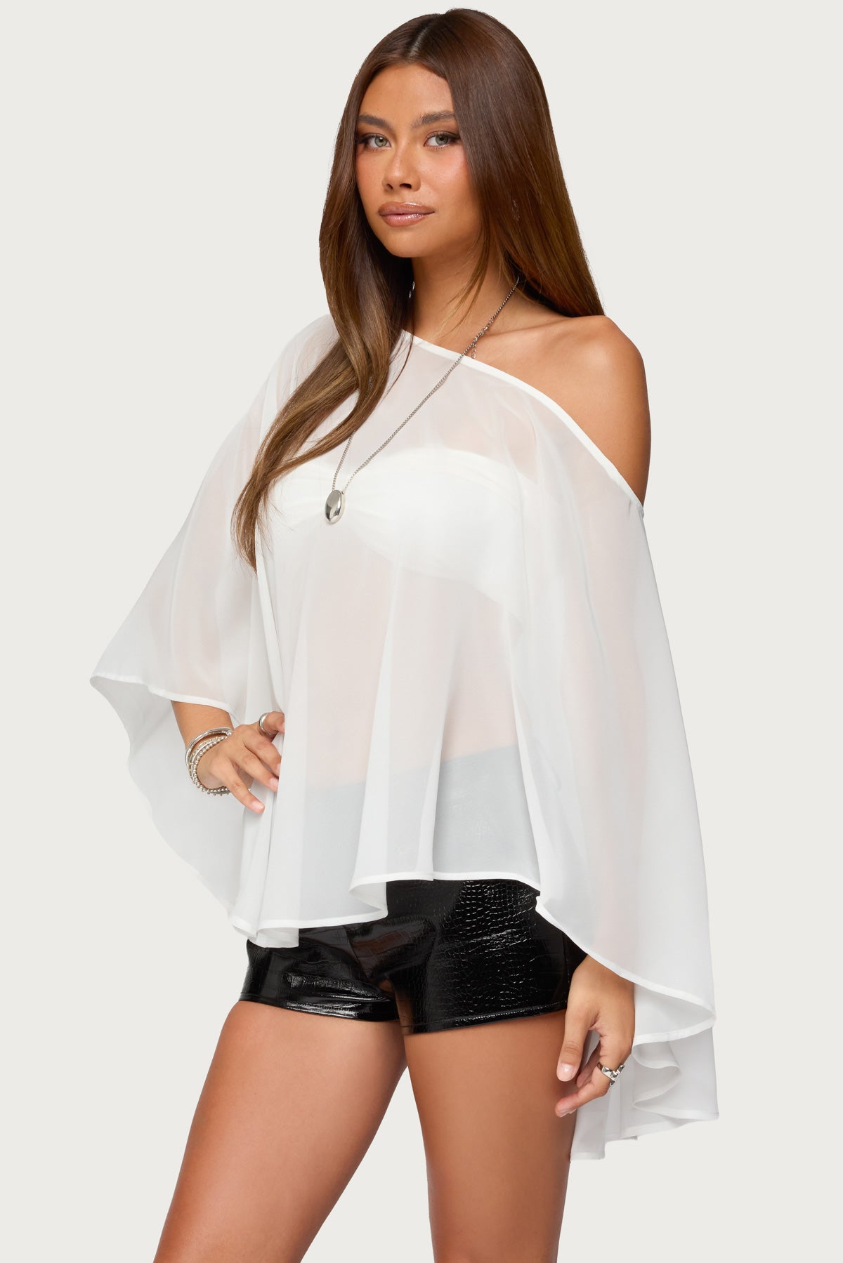 Sheer Chiffon Asymmetric Poncho-Milans Time