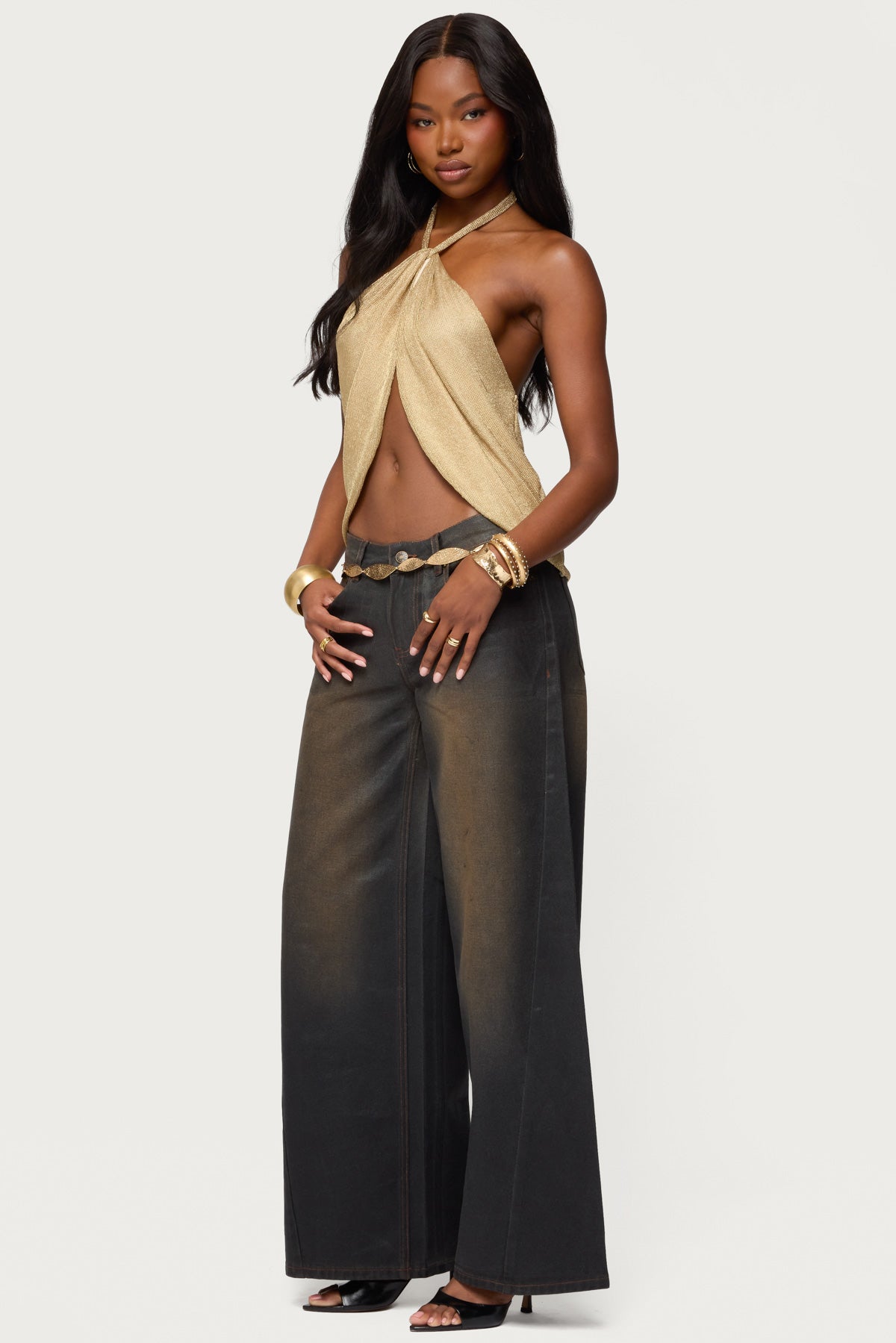 Stasia Sparkly Knit Split Front Top-Milans Time