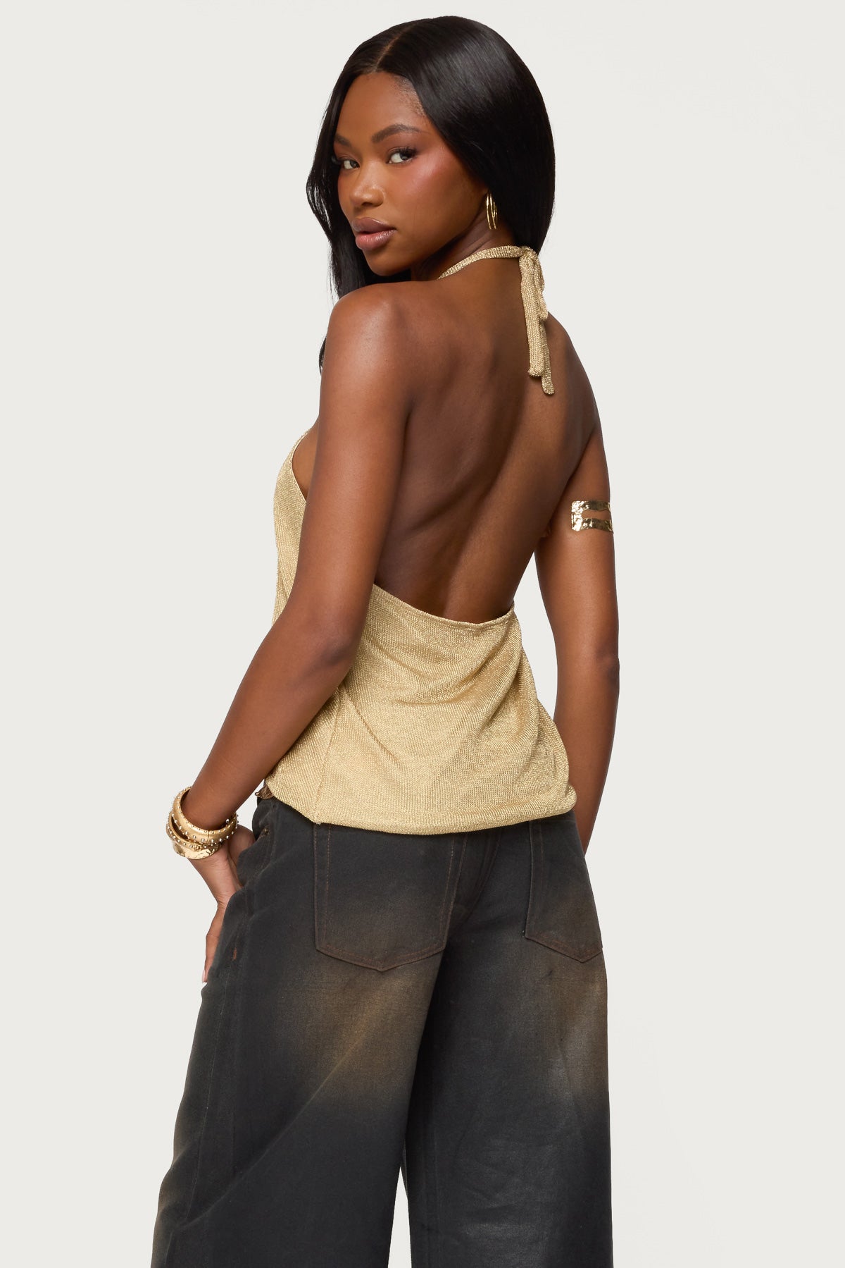 Stasia Sparkly Knit Split Front Top-Milans Time