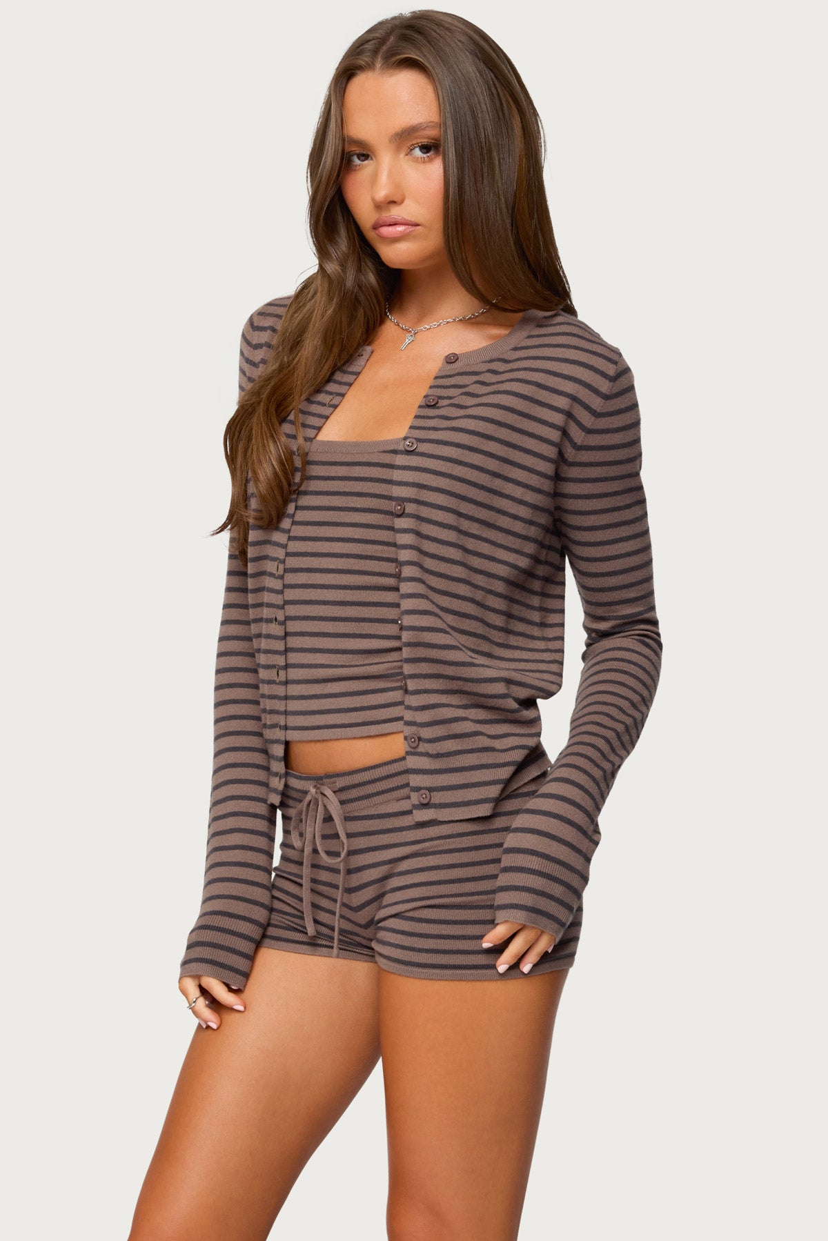 Lillian Striped Button Up Knit Cardigan-Milans Time