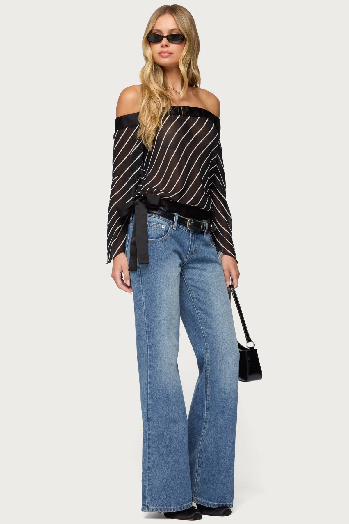 Diagonal Striped Off Shoulder Chiffon Top-Milans Time