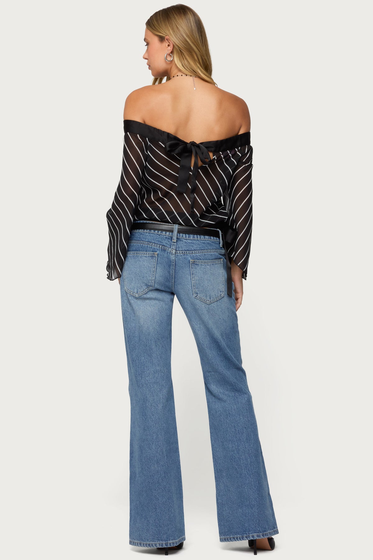 Diagonal Striped Off Shoulder Chiffon Top-Milans Time