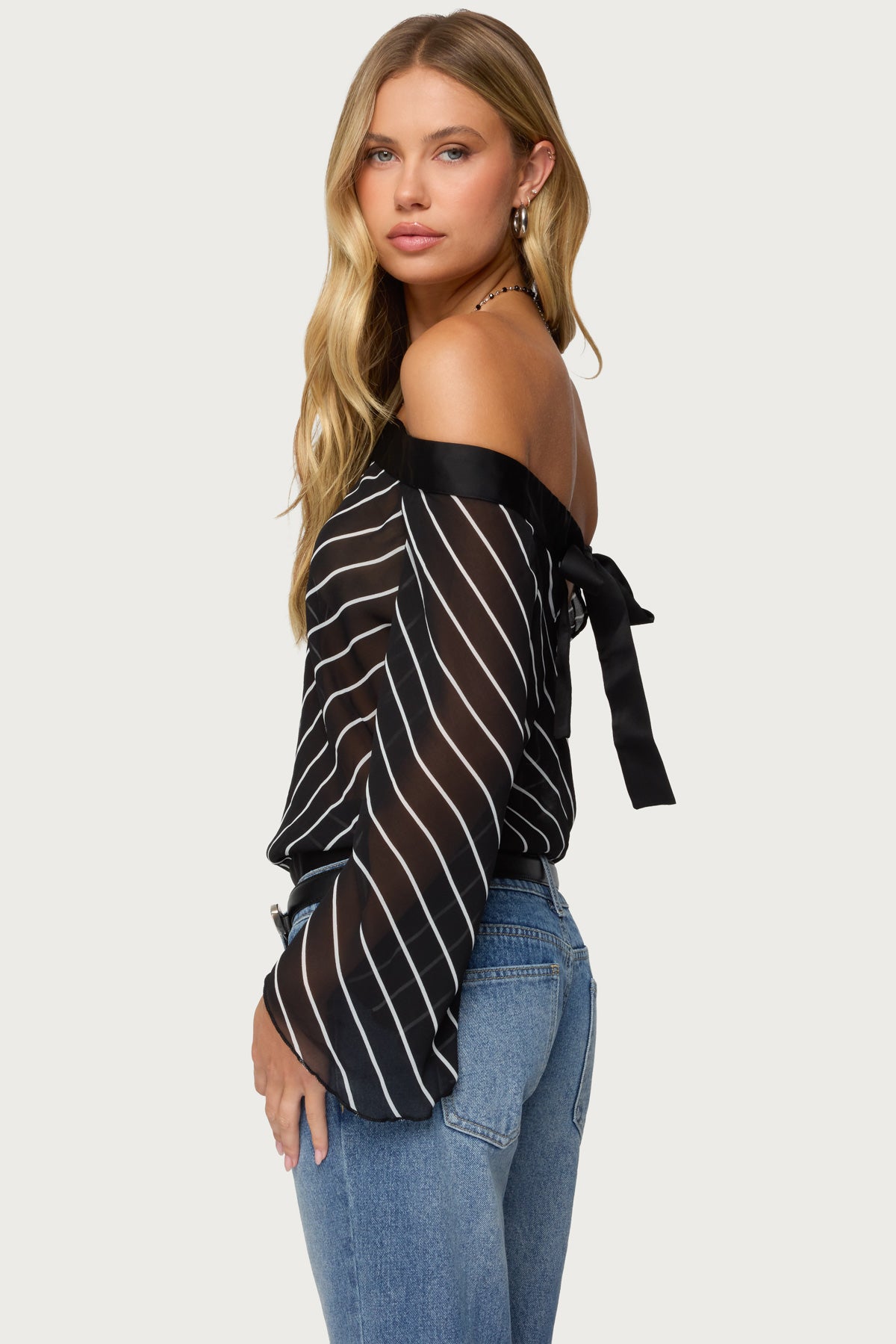 Diagonal Striped Off Shoulder Chiffon Top-Milans Time
