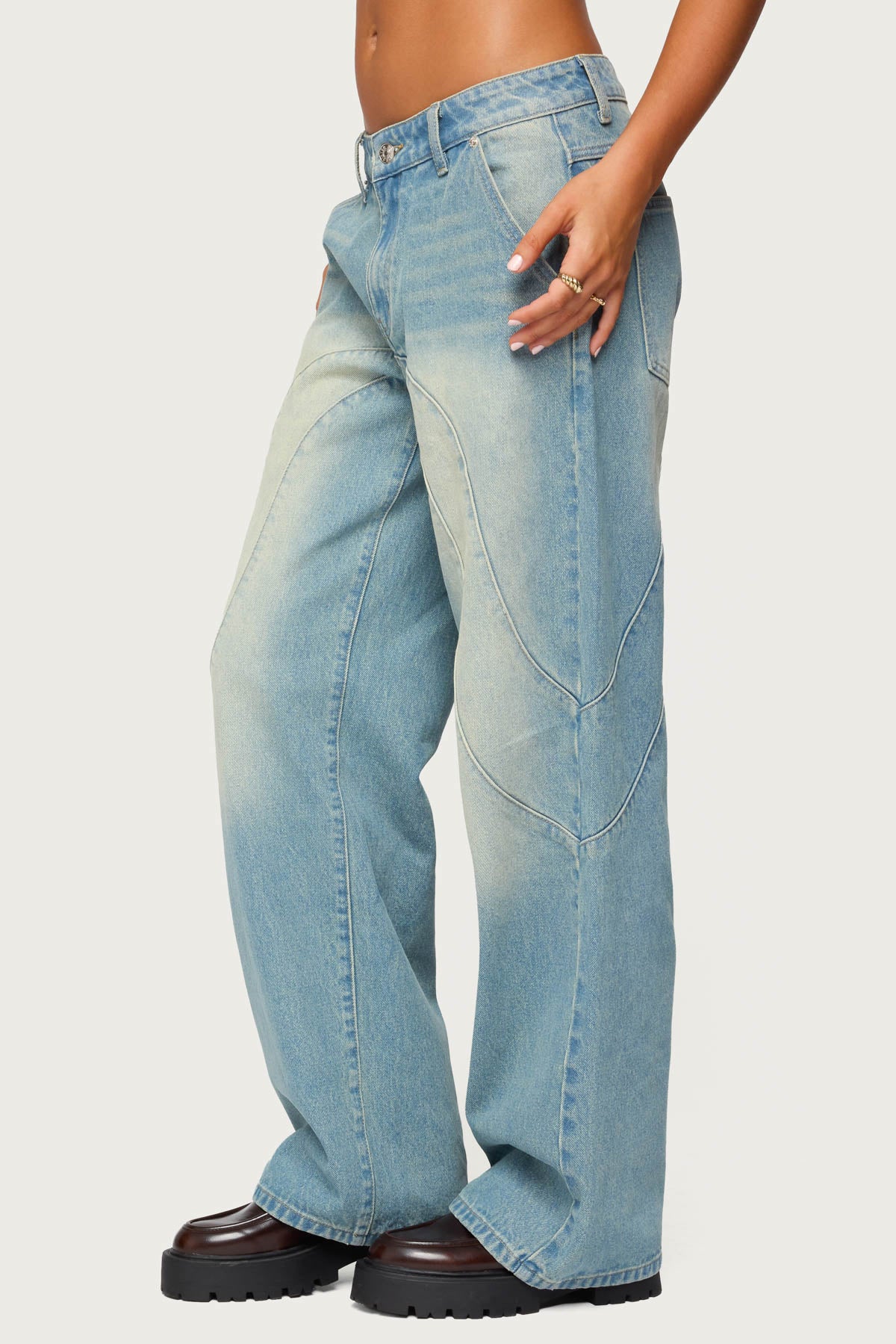 Kiria Stitched Low Rise Baggy Jeans-Milans Time