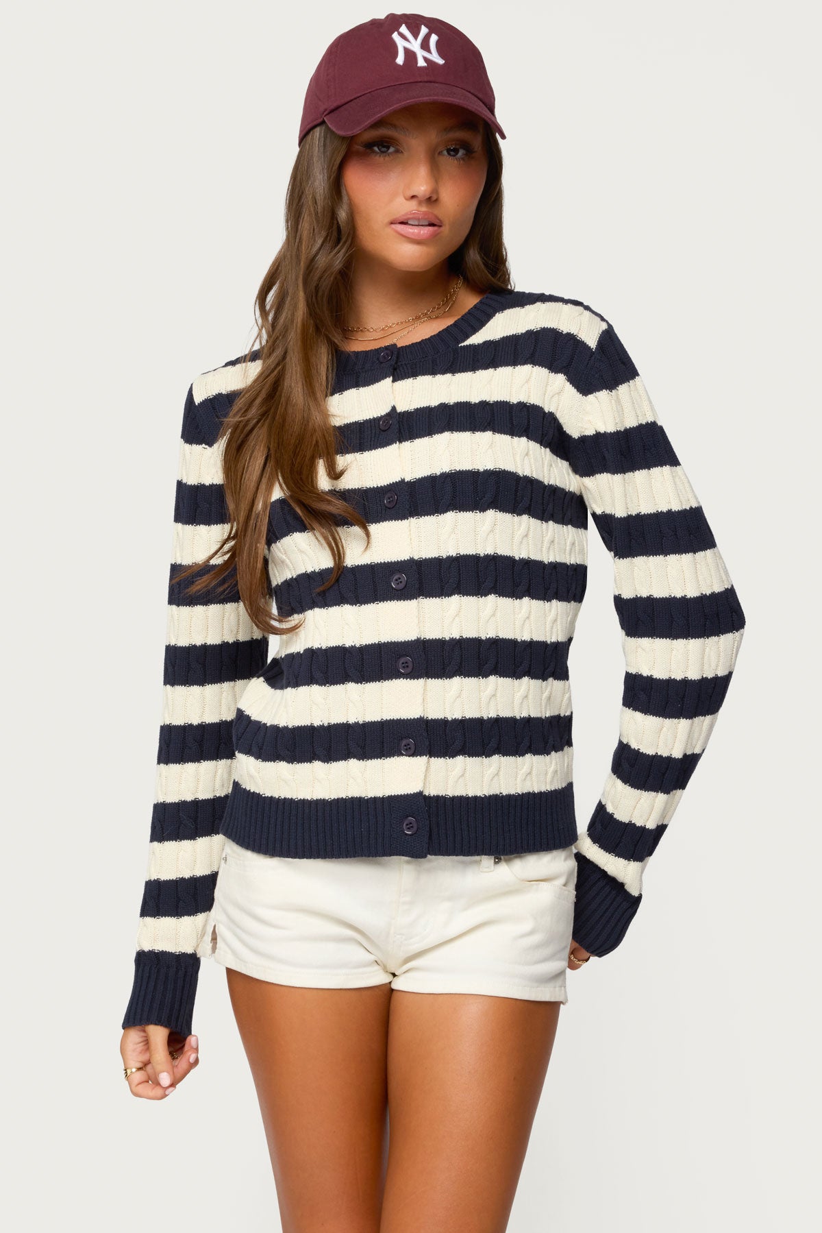Mildred Striped Cable Knit Cardigan-Milans Time