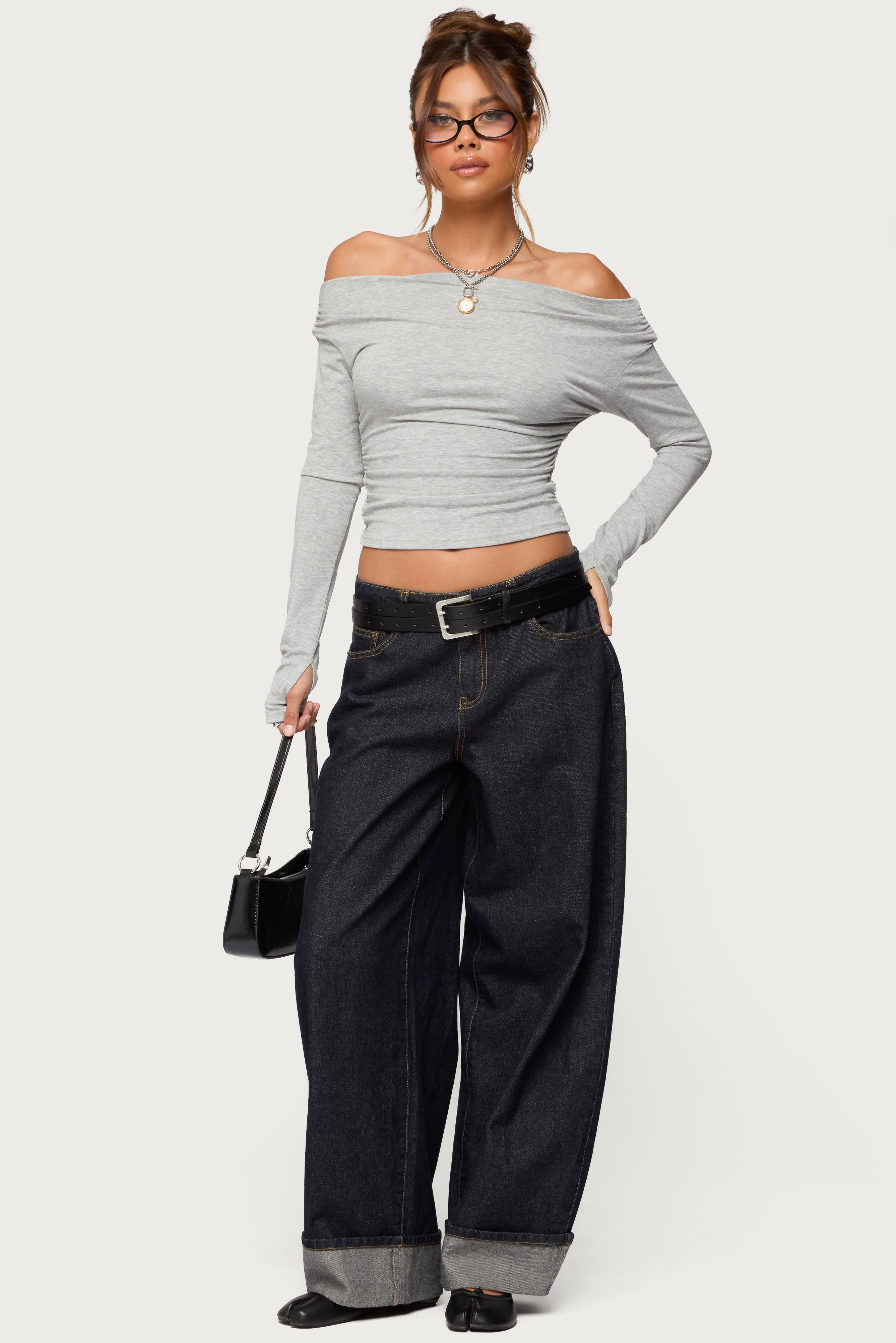 Milane Ruched Off Shoulder Ribbed Top-Milans Time