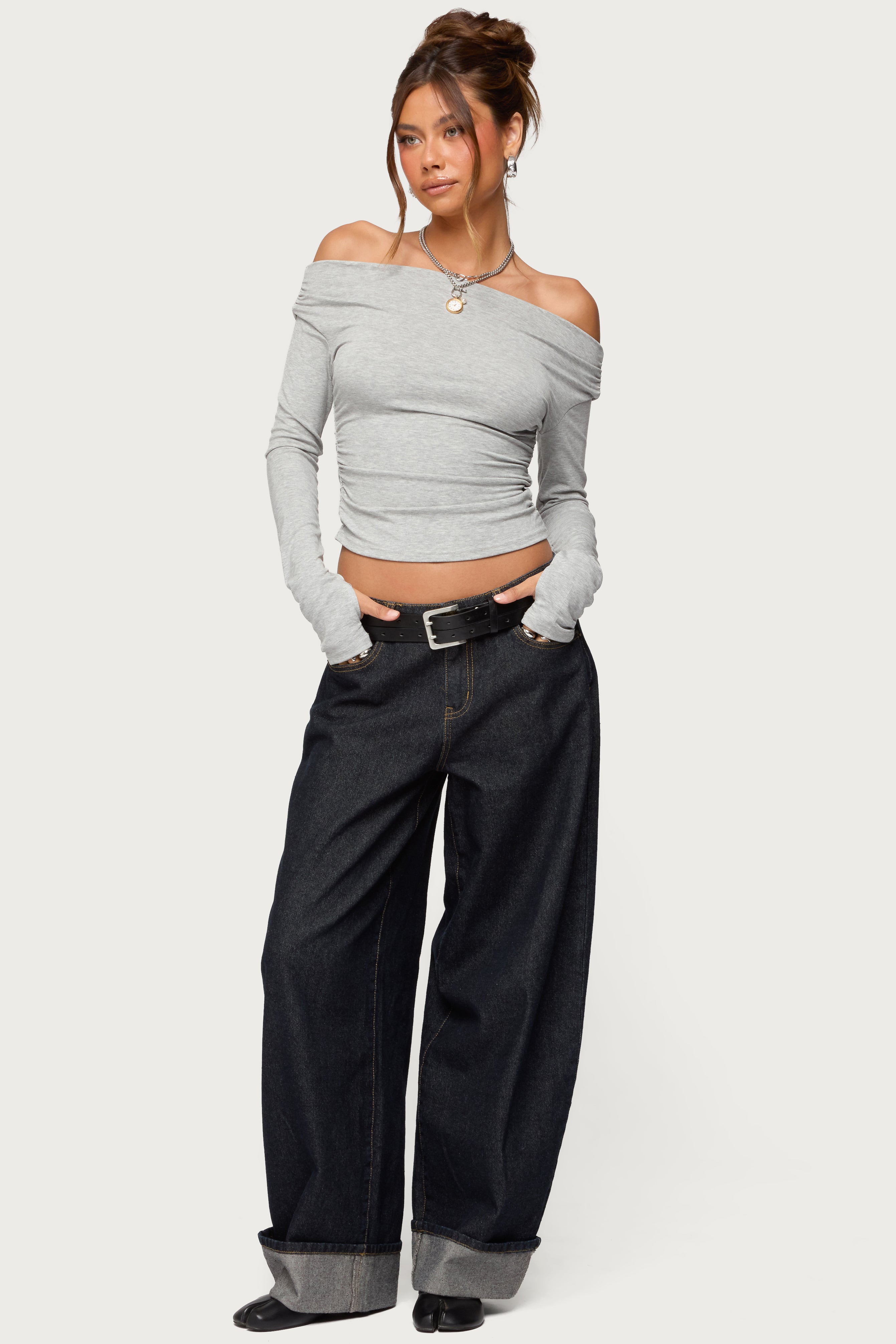 Milane Ruched Off Shoulder Ribbed Top-Milans Time