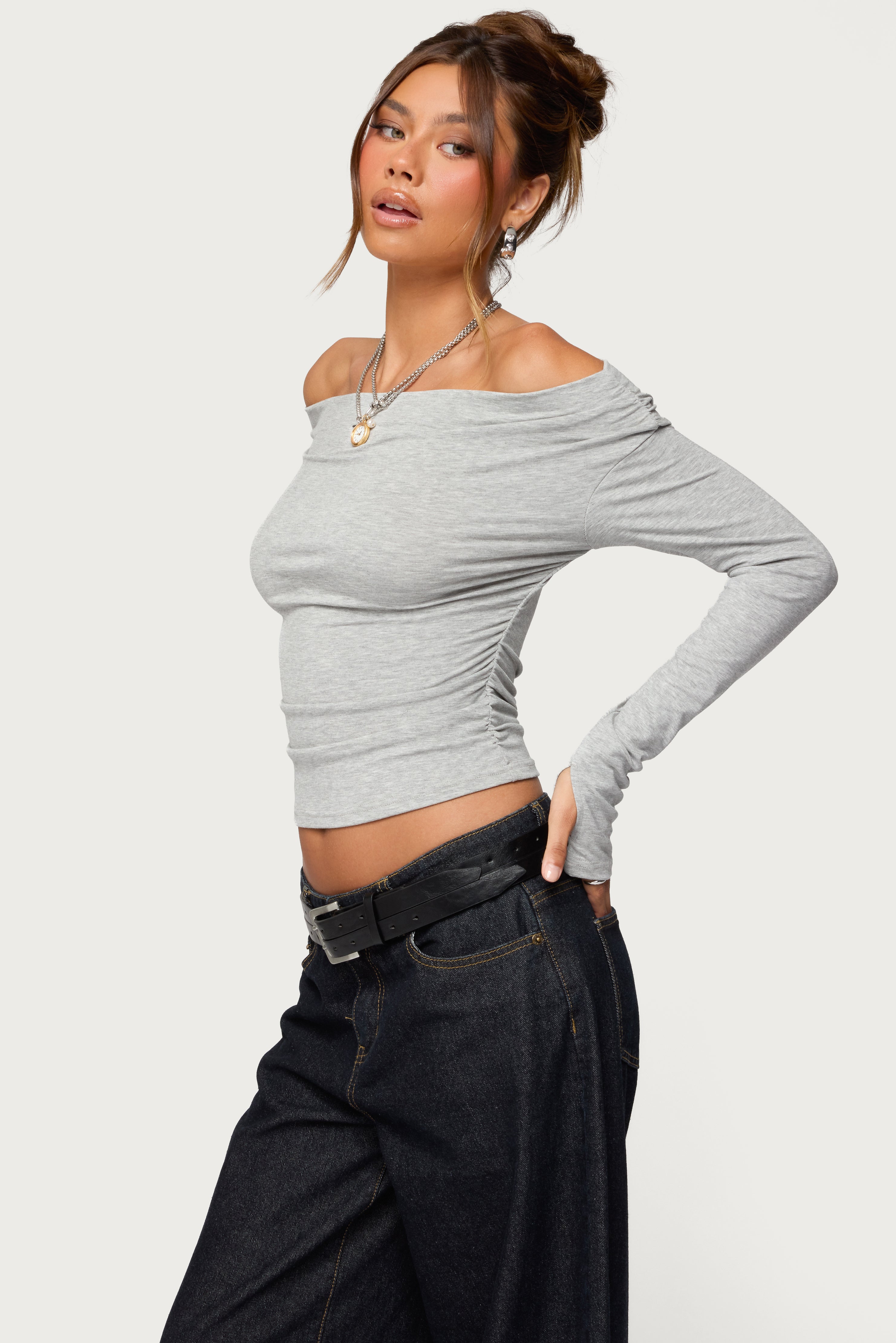 Milane Ruched Off Shoulder Ribbed Top-Milans Time