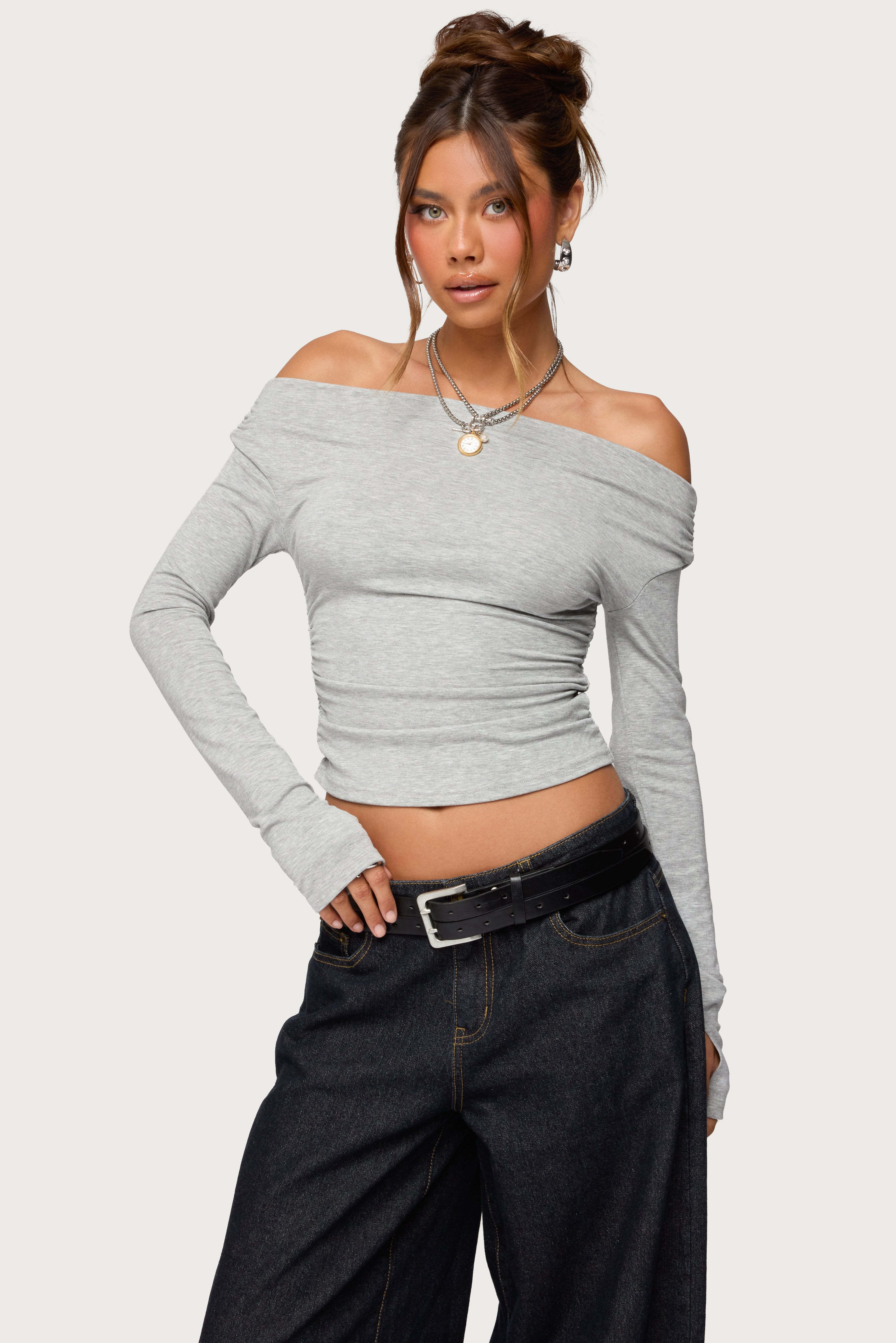 Milane Ruched Off Shoulder Ribbed Top-Milans Time