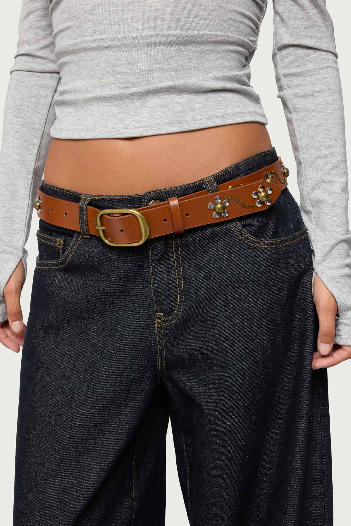 Flower Studded Faux Leather Belt-Milans Time