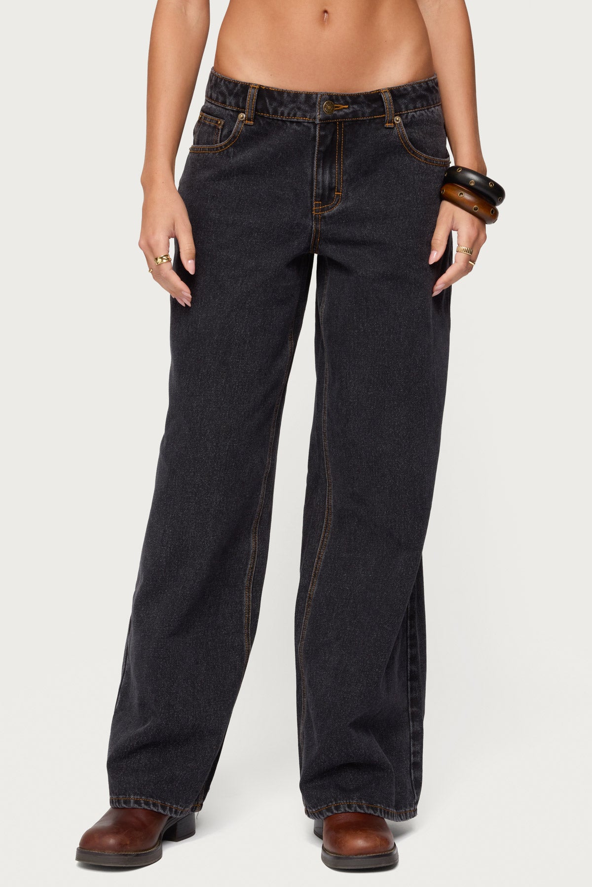 Contrast Stitch Low Rise Baggy Jeans-Milans Time