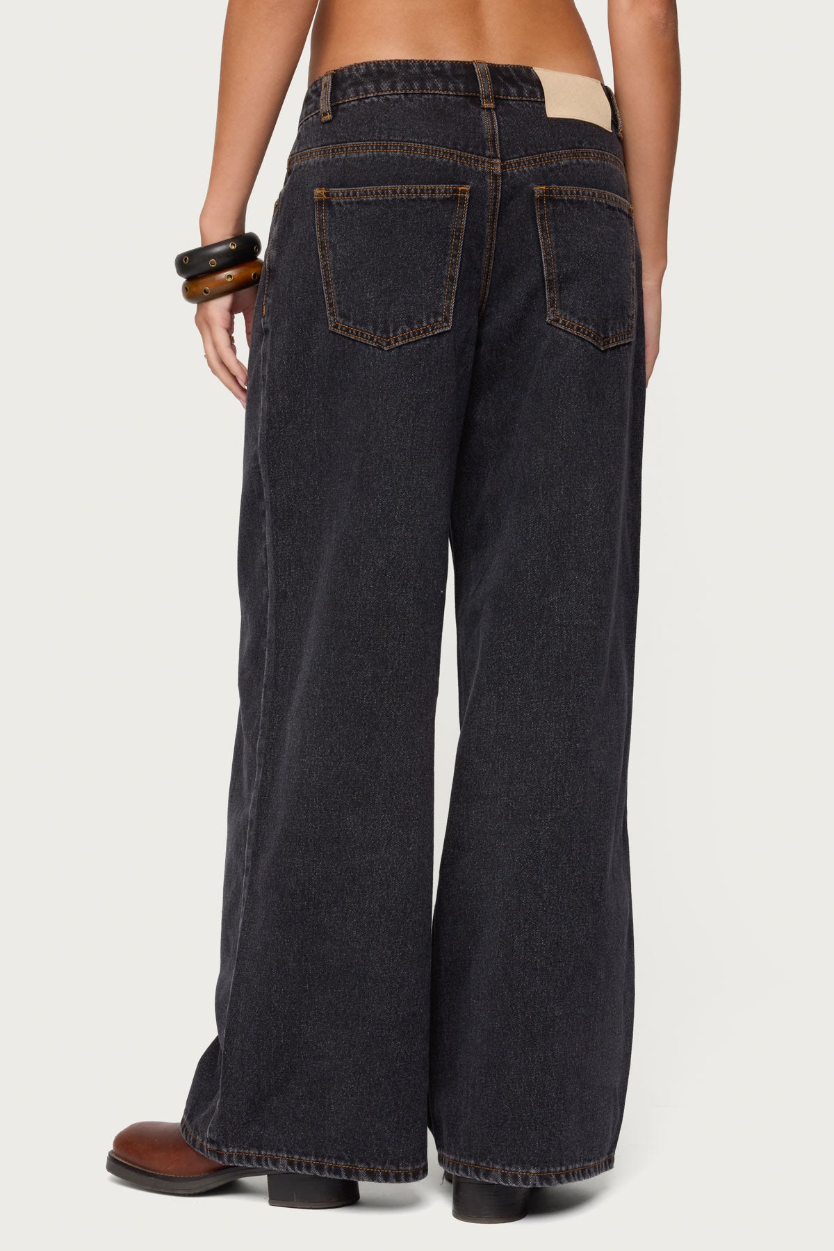 Contrast Stitch Low Rise Baggy Jeans-Milans Time