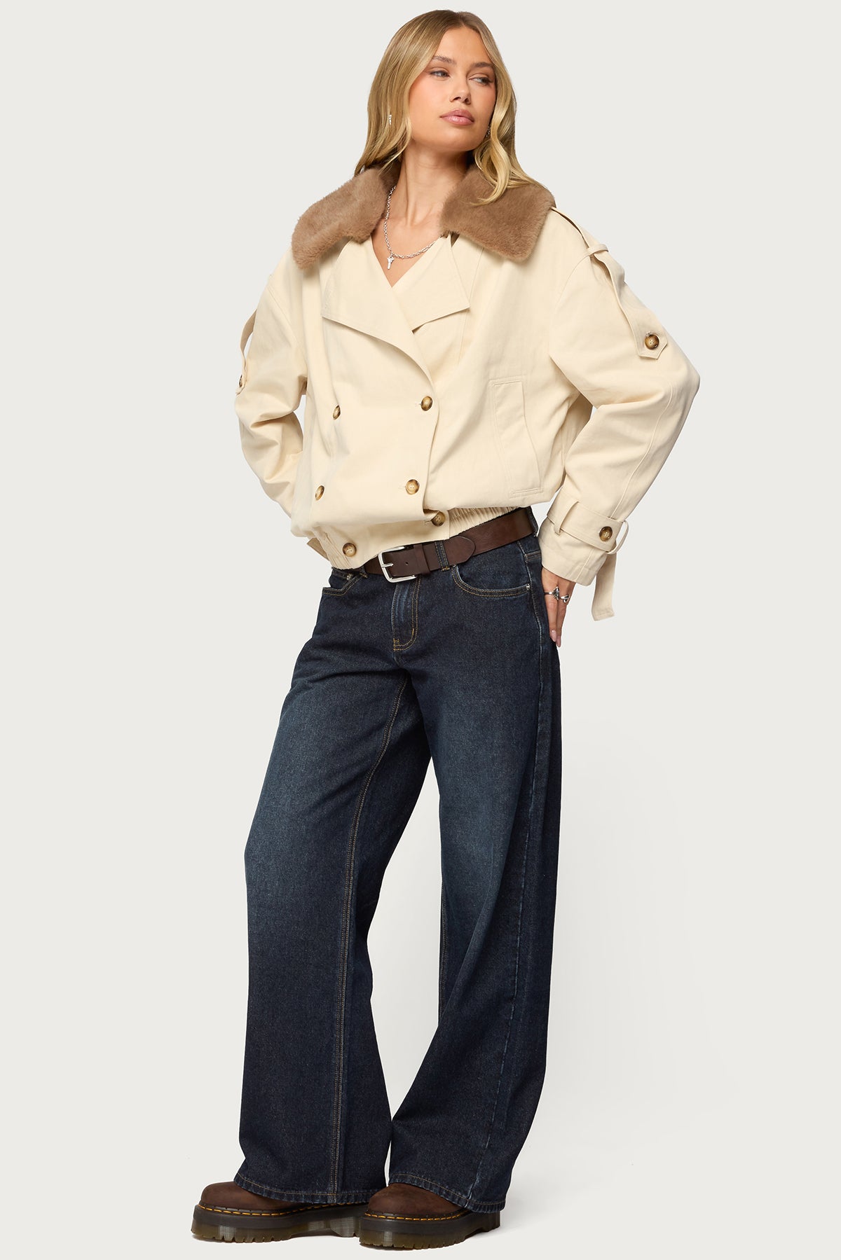 Detachable Faux Fur Trench Coat-Milans Time