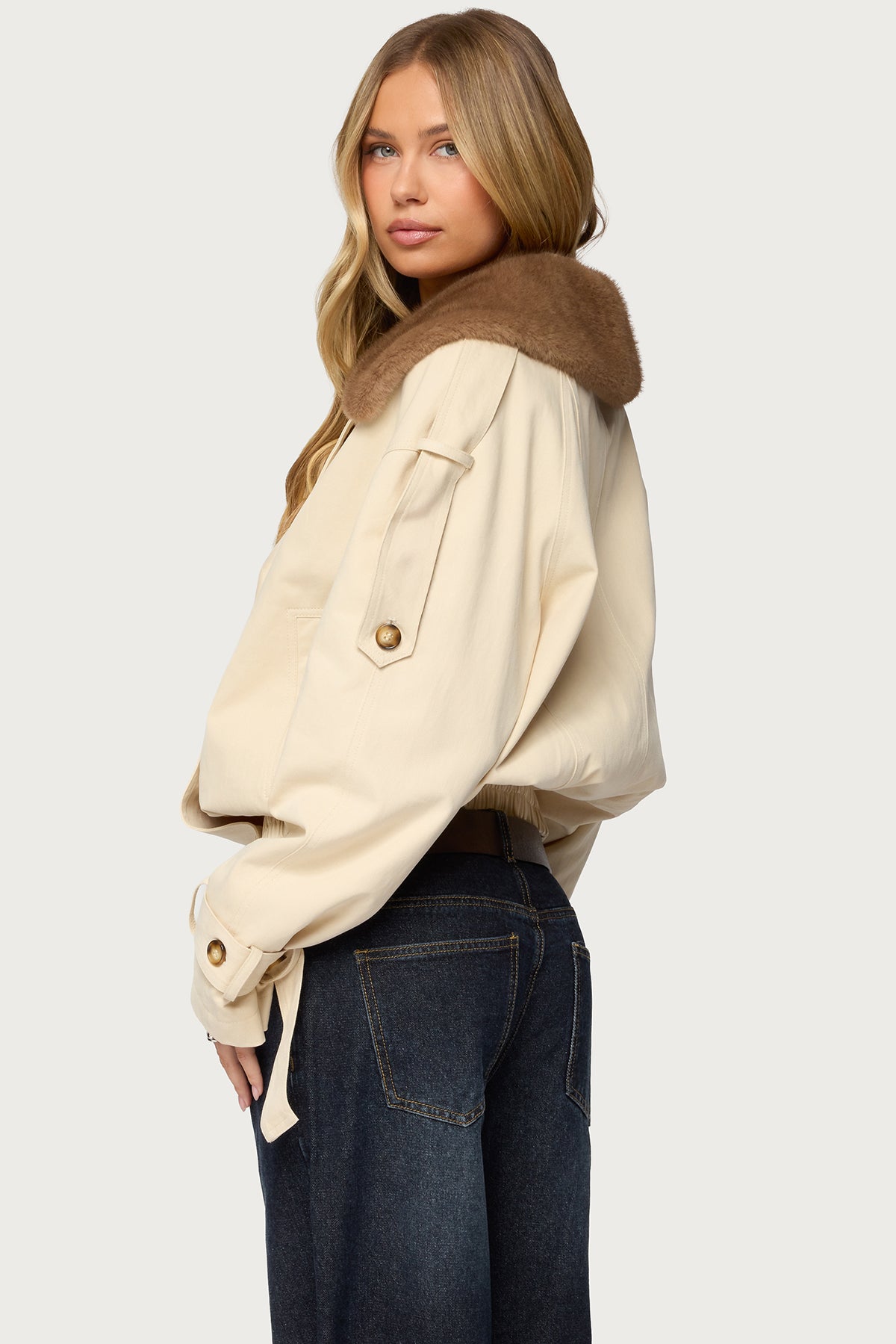 Detachable Faux Fur Trench Coat-Milans Time