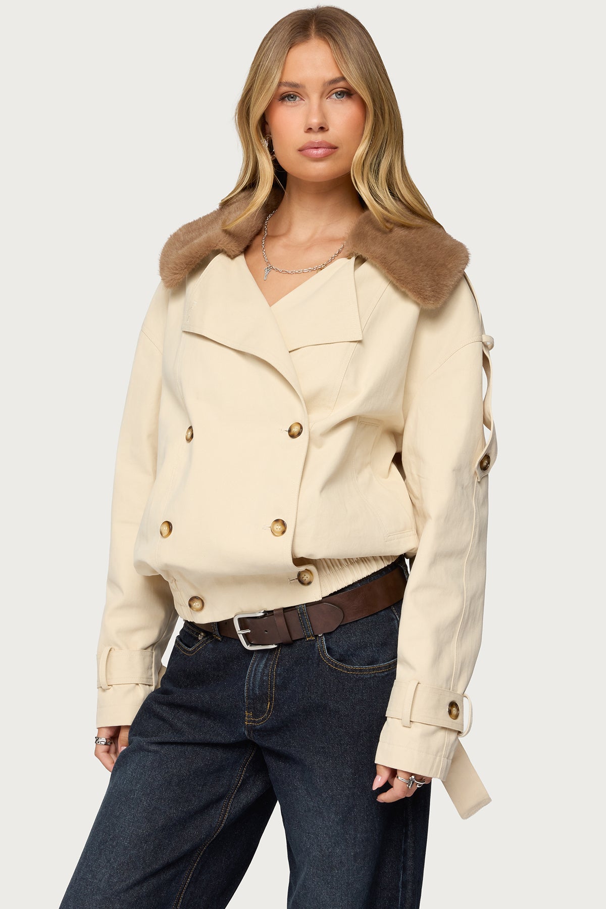 Detachable Faux Fur Trench Coat-Milans Time